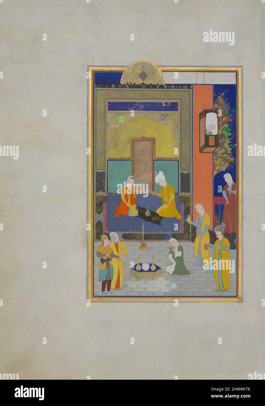 Art inspiré par Bahram Gur au Palais jaune le dimanche, Folio 213 d'un Khamsa (Quintet) de Nizami, A.H. 931/A.D. 1524–25, fabriqué en Afghanistan d'aujourd'hui, Herat, encre, aquarelle opaque, argent, Et or sur papier, peinture: H. 7 1/2 po. (19,1 cm), CODICES, peinture par Shaikh Zada, oeuvres classiques modernisées par Artotop avec un peu de modernité. Formes, couleur et valeur, impact visuel accrocheur sur l'art émotions par la liberté d'œuvres d'art d'une manière contemporaine. Un message intemporel qui cherche une nouvelle direction créative. Artistes qui se tournent vers le support numérique et créent le NFT Artotop Banque D'Images