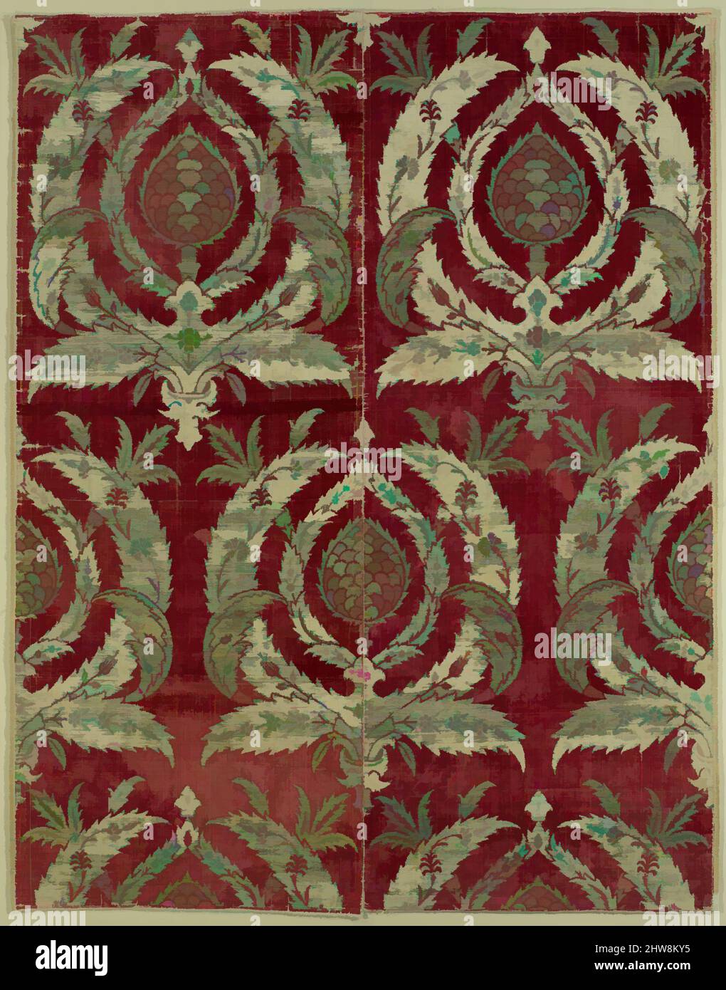 L'art inspiré de Rectangular textile fragment, deuxième moitié du 16th siècle, attribué à la Turquie, à la Bursa, à la soie, à des fils enveloppés de métal; Velours coupé et vidé, brocardé, textile : H. 66 po. (167,6 cm), textiles-Woven, Bursa, une ville de montagne dans le nord-ouest de l'Anatolie à environ 60 kilomètres de, les œuvres classiques modernisées par Artotop avec un peu de modernité. Formes, couleur et valeur, impact visuel accrocheur sur l'art émotions par la liberté d'œuvres d'art d'une manière contemporaine. Un message intemporel qui cherche une nouvelle direction créative. Artistes qui se tournent vers le support numérique et créent le NFT Artotop Banque D'Images