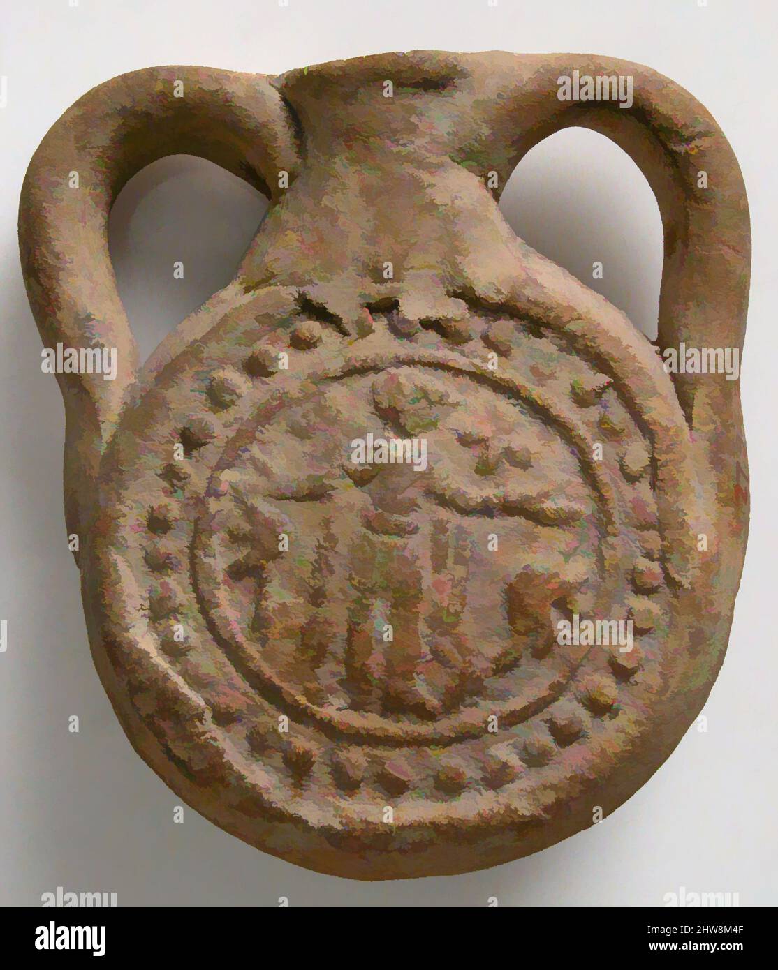 Art inspiré par Ampulla (Flask) de Saint Menas, fin du 6th au milieu du 8th siècle, fabriqué en Égypte, Abu Mena, faïence; moulé, H. 3 1/4 po (8,3 cm), la céramique, Ampullae comme celui-ci ont été utilisés par les pèlerins pour apporter de l'eau ou de l'huile du grand site de pèlerinage de Saint Menas, a déclaré, les œuvres classiques modernisées par Artotop avec un peu de modernité. Formes, couleur et valeur, impact visuel accrocheur sur l'art émotions par la liberté d'œuvres d'art d'une manière contemporaine. Un message intemporel qui cherche une nouvelle direction créative. Artistes qui se tournent vers le support numérique et créent le NFT Artotop Banque D'Images