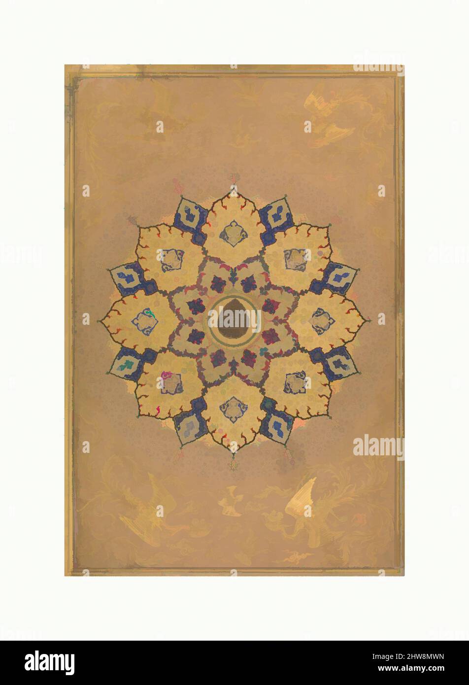 Art inspiré par Rosette portant le nom et le titre de l'empereur Aurangzeb (Recto), de l'album Shah Jahan, recto: Ca. 1658; verso: env. 1630–40, attribuée à l'Inde, à l'encre, à l'aquarelle opaque et à l'or sur papier, H. 15 3/16 po. (38,6 cm), CODICES, oeuvres classiques modernisées par Artotop avec un peu de modernité. Formes, couleur et valeur, impact visuel accrocheur sur l'art émotions par la liberté d'œuvres d'art d'une manière contemporaine. Un message intemporel qui cherche une nouvelle direction créative. Artistes qui se tournent vers le support numérique et créent le NFT Artotop Banque D'Images