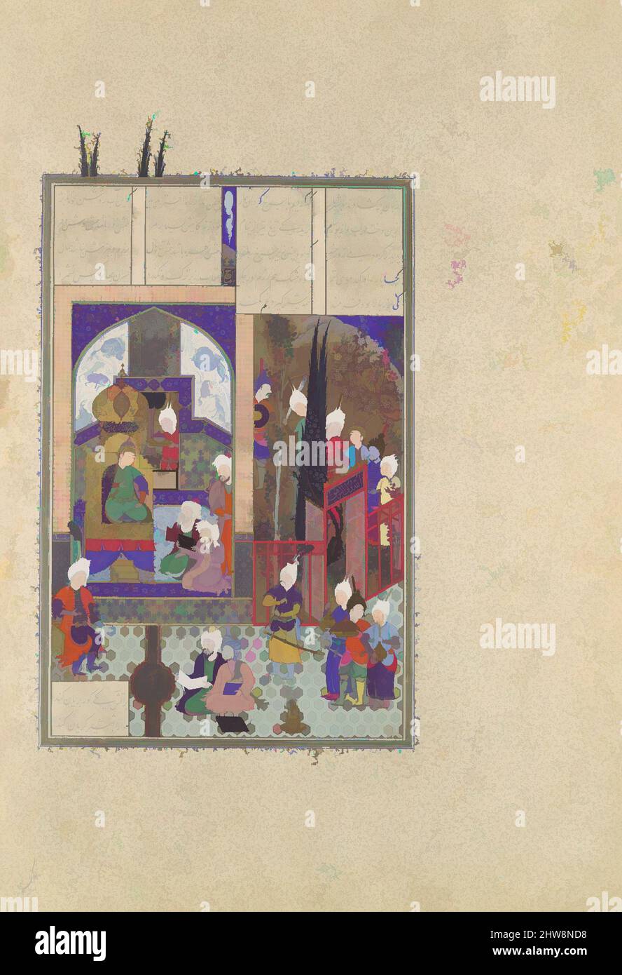 Art inspiré par les Sages du Shah approuver le mariage de Zal', Folio 86V du Shahnama (Livre des Rois) de Shah Tahmasp, ca. 1525–30, fabriqué en Iran, Tabriz, aquarelle opaque, encre, Argent, et or sur papier, peinture: H. 12 1/2 po. (31,8 cm), CODICES, peinture attribuée à 'Abd al, oeuvres classiques modernisées par Artotop avec un peu de modernité. Formes, couleur et valeur, impact visuel accrocheur sur l'art émotions par la liberté d'œuvres d'art d'une manière contemporaine. Un message intemporel qui cherche une nouvelle direction créative. Artistes qui se tournent vers le support numérique et créent le NFT Artotop Banque D'Images