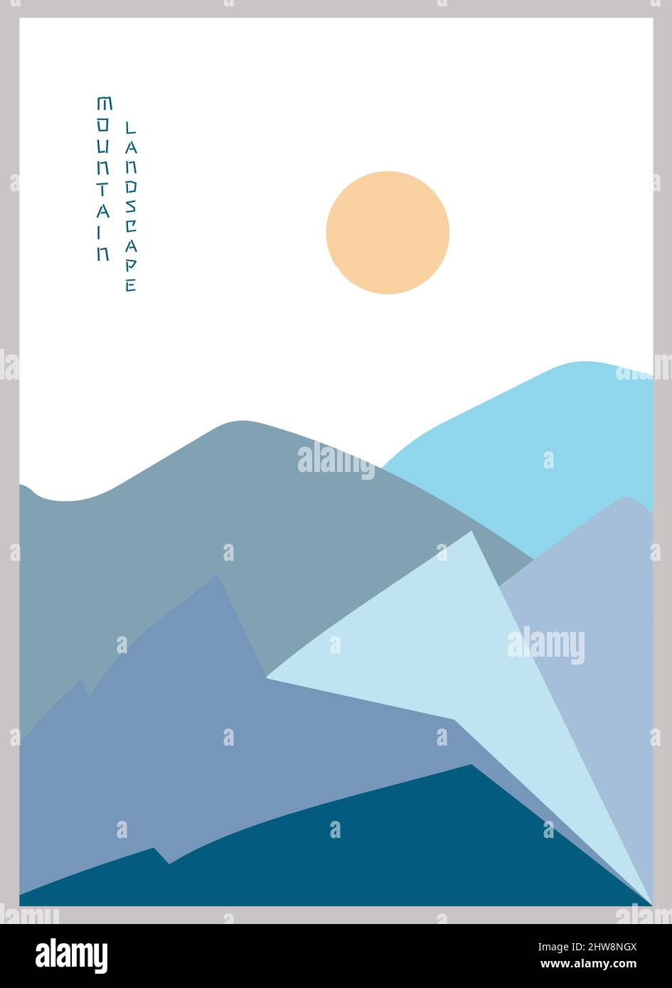 Poster abstrait paysage de montagne. Arrière-plan géométrique de style japonais asiatique. Illustration de Vecteur