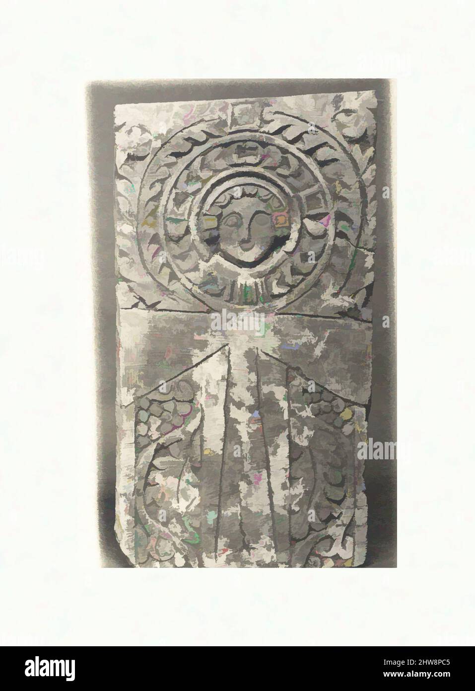 Art inspiré par Funerary Stele avec Ankh (Croix en boucle) avec un visage humain au Centre, 6th–7th siècle, attribué à l'Égypte, Akhmim (ancien Panopolis), calcaire, H. 23 5/8 po (60 cm), Sculpture, l'ankh était un ancien symbole égyptien de la vie éternelle, utilisé dans les œuvres byzantines, classiques modernisées par Artotop avec un peu de modernité. Formes, couleur et valeur, impact visuel accrocheur sur l'art émotions par la liberté d'œuvres d'art d'une manière contemporaine. Un message intemporel qui cherche une nouvelle direction créative. Artistes qui se tournent vers le support numérique et créent le NFT Artotop Banque D'Images