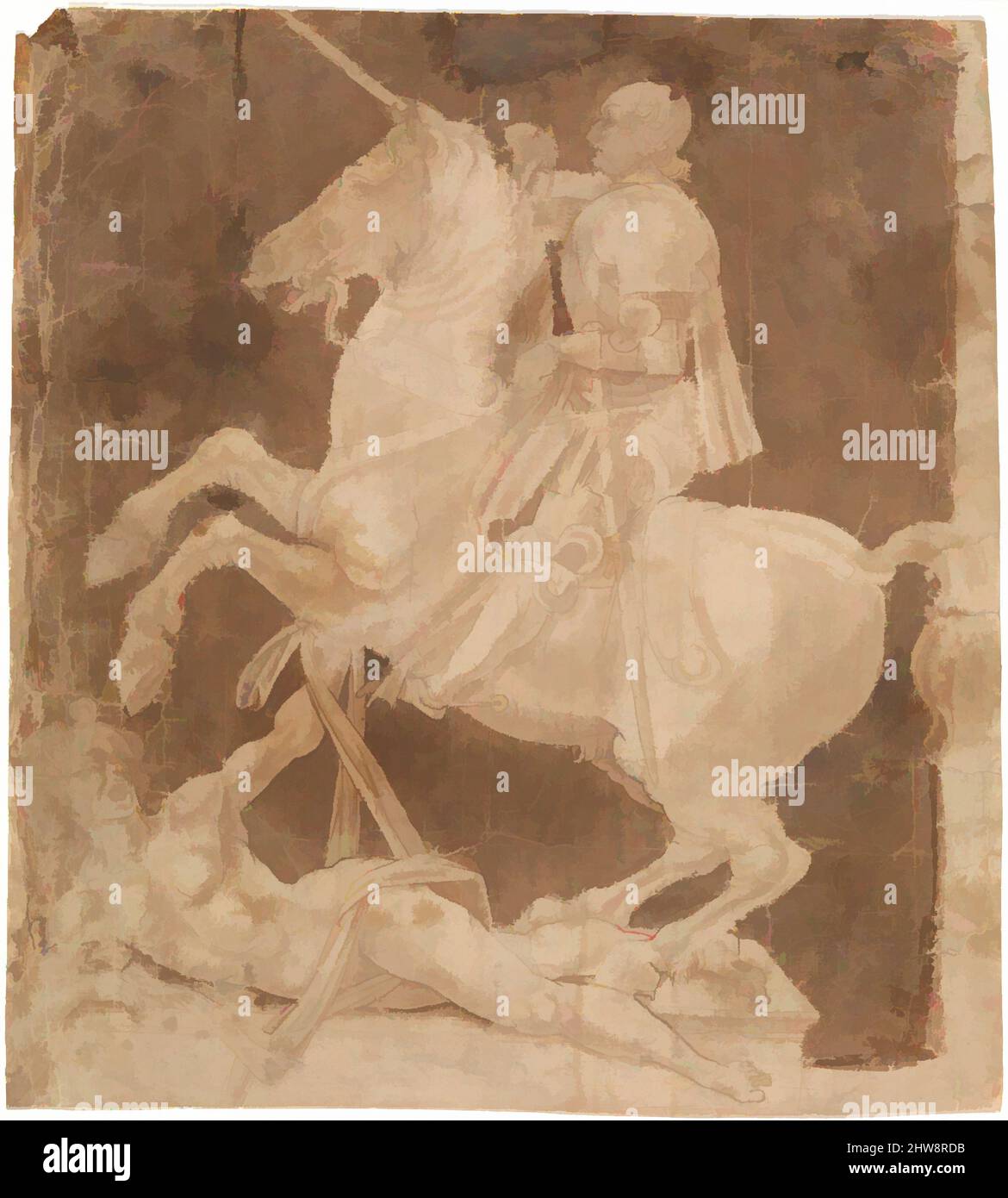 Art inspiré par l'étude pour le monument équestre de Francesco Sforza, début à mi-1480s, encre de plume et marron, lavage brun clair et foncé; contours du cheval et cavalier piquant pour le transfert., 11 1/16 x 10 po. (28,1 x 25,4 cm), dessins, Antonio Pollaiuolo (italien, Florence ca. 1432–, œuvres classiques modernisées par Artotop avec une touche de modernité. Formes, couleur et valeur, impact visuel accrocheur sur l'art émotions par la liberté d'œuvres d'art d'une manière contemporaine. Un message intemporel qui cherche une nouvelle direction créative. Artistes qui se tournent vers le support numérique et créent le NFT Artotop Banque D'Images