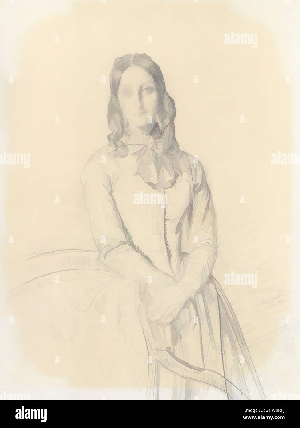 Art inspiré par Portrait de Madame Gabrielle Marcotte de Quivières, 1845, Graphite sur papier vélin blanc foncé à buff, monté sur papier rigide, 12 13/16 x 10 3/4 po. (32,5 x 27,3 cm); feuillure: 22 x 16 po. (55,9 x 40,6 cm.) ; cadre général : H x l x P : 18 x 24 x 1 1/4 po. (45,7 x 61 x 3,2, œuvres classiques modernisées par Artotop avec une touche de modernité. Formes, couleur et valeur, impact visuel accrocheur sur l'art émotions par la liberté d'œuvres d'art d'une manière contemporaine. Un message intemporel qui cherche une nouvelle direction créative. Artistes qui se tournent vers le support numérique et créent le NFT Artotop Banque D'Images