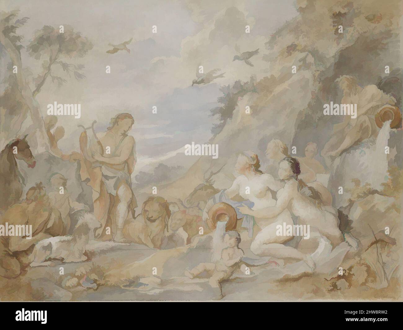 Art inspiré par Orpheus charmant les nymphes, les Dryads, et les animaux, 1757, encre stylo et marron, lavage brun et gris, bleu pâle, jaune, et rose aquarelle et blanc accentuant par rapport au dessin préliminaire en crayon et noir craie., 32 3/16 x 16 3/4 po. (81,8 x 42,5 cm), dessins, Charles, oeuvres classiques modernisées par Artotop avec une touche de modernité. Formes, couleur et valeur, impact visuel accrocheur sur l'art émotions par la liberté d'œuvres d'art d'une manière contemporaine. Un message intemporel qui cherche une nouvelle direction créative. Artistes qui se tournent vers le support numérique et créent le NFT Artotop Banque D'Images