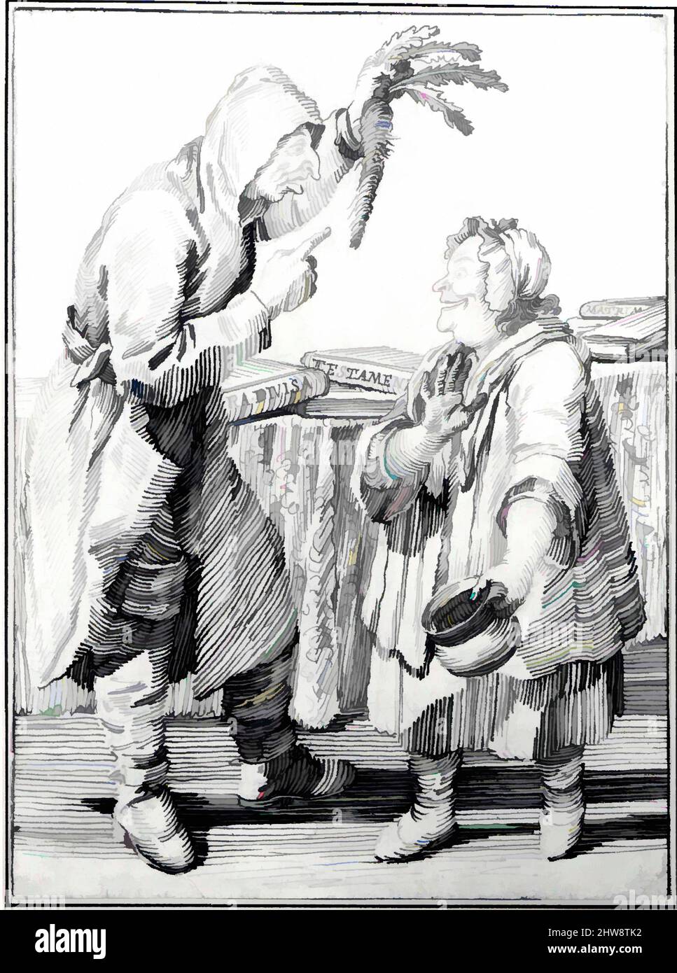 Art inspiré par Un moine avec un Carrot et une femme avec un pot de chambre, fin 17th–mi-18th siècle, stylo et encre brune, 11 x 7 7/8 po. (28 x 20 cm), dessins, Pier Leone Ghezzi (Italien, Comunanza près d'Ascoli Piceno 1674–1755 Rome, oeuvres classiques modernisées par Artotop avec une touche de modernité. Formes, couleur et valeur, impact visuel accrocheur sur l'art émotions par la liberté d'œuvres d'art d'une manière contemporaine. Un message intemporel qui cherche une nouvelle direction créative. Artistes qui se tournent vers le support numérique et créent le NFT Artotop Banque D'Images