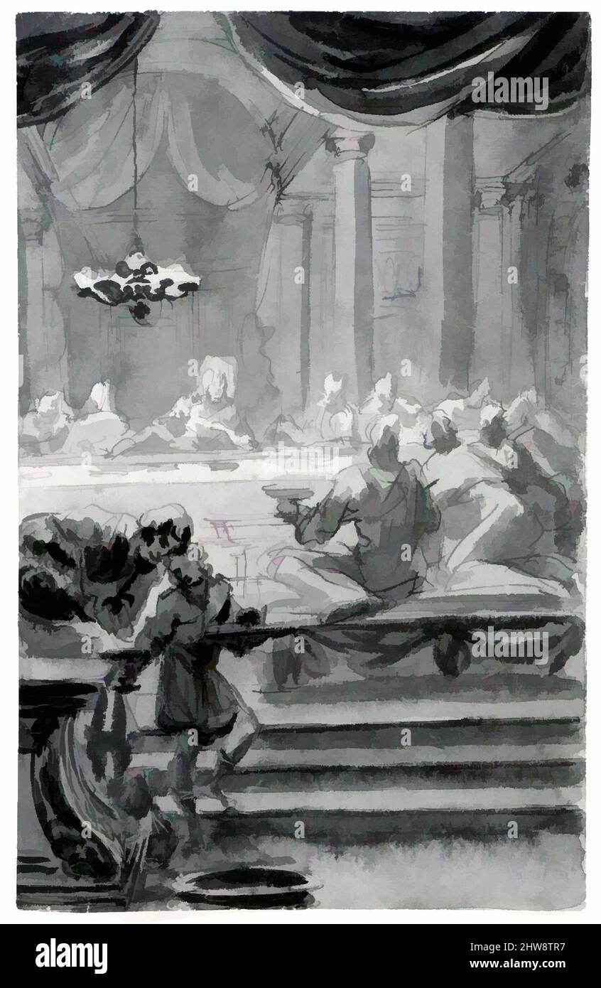 Art inspiré par la Cène, env. 1705, stylo et encre brune, lavage, 10 11/16 x 6 5/8 po. (27,1 x 16,8 cm), dessins, Giovanni Antonio Pellegrini (Italien, Venise 1675–1741 Venise, oeuvres classiques modernisées par Artotop avec une touche de modernité. Formes, couleur et valeur, impact visuel accrocheur sur l'art émotions par la liberté d'œuvres d'art d'une manière contemporaine. Un message intemporel qui cherche une nouvelle direction créative. Artistes qui se tournent vers le support numérique et créent le NFT Artotop Banque D'Images