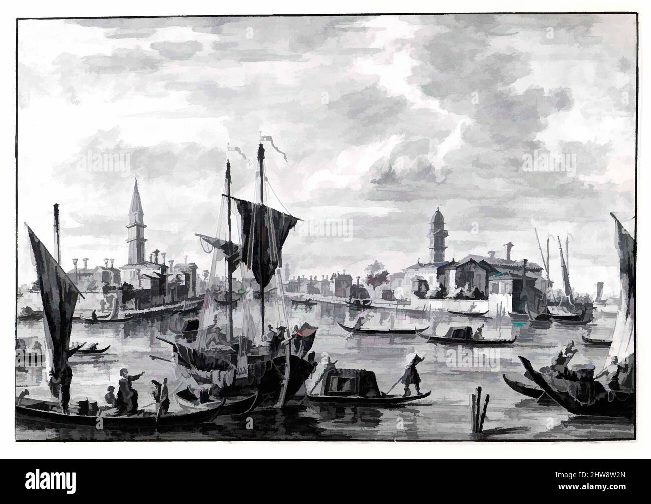 Art inspiré par la vue de Mazzorbo, fin du 18th siècle, encre stylo et brune, lavage gris, 11 x 16 5/16 po. (28 x 41,4 cm), dessins, Francesco Tironi (Venise ca. 1745–1797), bien que l'activité artistique de Francesco Tironi reste un peu incertaine, nous savons qu'il a fourni les dessins pour, des œuvres classiques modernisées par Artotop avec un peu de modernité. Formes, couleur et valeur, impact visuel accrocheur sur l'art émotions par la liberté d'œuvres d'art d'une manière contemporaine. Un message intemporel qui cherche une nouvelle direction créative. Artistes qui se tournent vers le support numérique et créent le NFT Artotop Banque D'Images