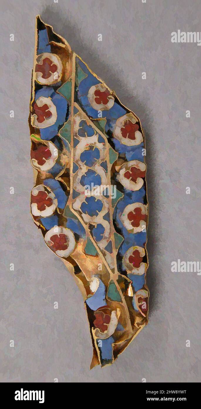 Art inspiré par l'élément d'une bordure pour un cadre d'icône, 10th siècle, byzantin, émail cloisonné, or, Total : 3/8 x 1 1/4 x 1/16 pouces (1 x 3,1 x 0,2 cm), émail-cloisonné, oeuvres classiques modernisées par Artotop avec une touche de modernité. Formes, couleur et valeur, impact visuel accrocheur sur l'art émotions par la liberté d'œuvres d'art d'une manière contemporaine. Un message intemporel qui cherche une nouvelle direction créative. Artistes qui se tournent vers le support numérique et créent le NFT Artotop Banque D'Images