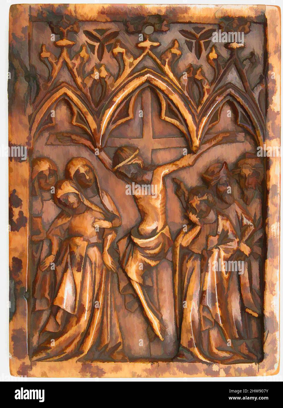 Art inspiré par l'aile droite d'un diptyque avec Crucifixion, première moitié du 14th siècle, français (?), ivoire, total: 3 11/16 x 2 11/16 x 1/4 po. (9,3 x 6,8 x 0,6 cm), ivoires, oeuvres classiques modernisées par Artotop avec une touche de modernité. Formes, couleur et valeur, impact visuel accrocheur sur l'art émotions par la liberté d'œuvres d'art d'une manière contemporaine. Un message intemporel qui cherche une nouvelle direction créative. Artistes qui se tournent vers le support numérique et créent le NFT Artotop Banque D'Images