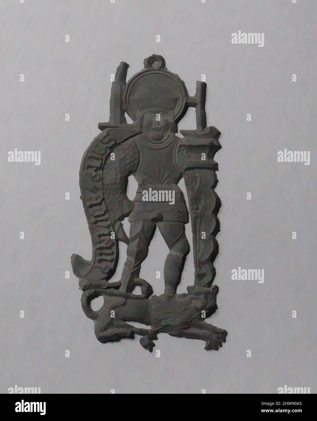 Art inspiré par l'insigne de Pilgrim représentant Saint Adrian, 1480–1500, South Netherlandish, alliage de plomb, total : 3 1/8in. (7,9cm), chef de la métallurgie, Saint Adrian de Nicomedia était un ancien soldat romain martyrisé pour ses croyances chrétiennes en faisant écraser ses membres sur une enclume. Ses reliques, œuvres classiques modernisées par Artotop avec une touche de modernité. Formes, couleur et valeur, impact visuel accrocheur sur l'art émotions par la liberté d'œuvres d'art d'une manière contemporaine. Un message intemporel qui cherche une nouvelle direction créative. Artistes qui se tournent vers le support numérique et créent le NFT Artotop Banque D'Images