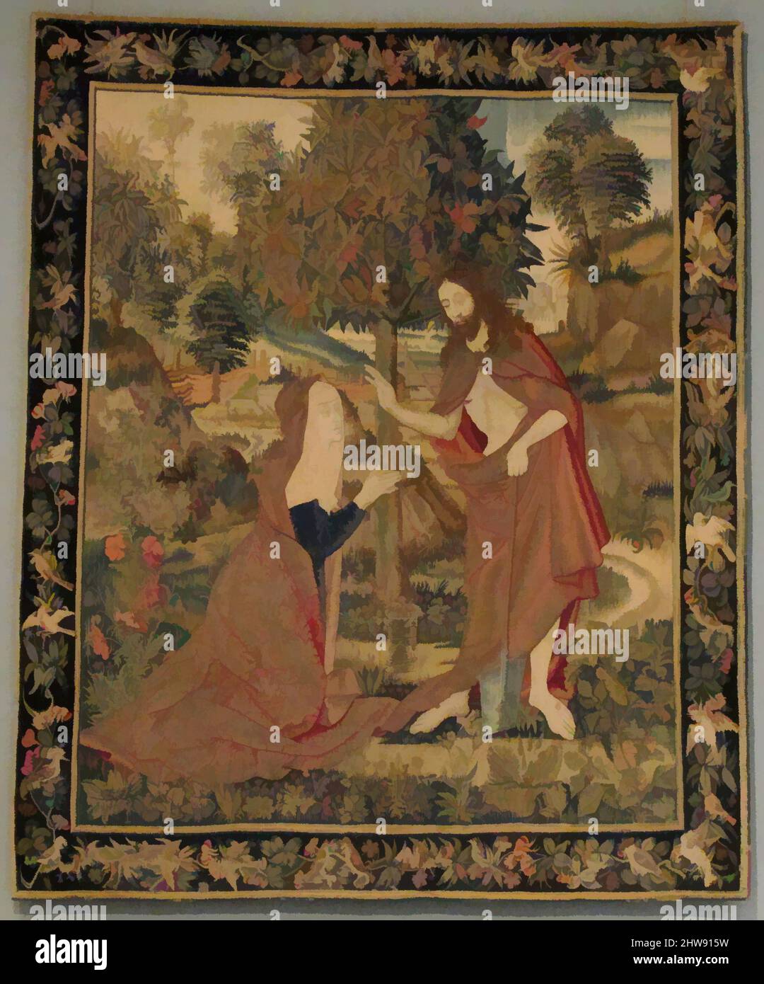 Art inspiré par le Christ ressuscité apparaissant à Marie Magdelene dans le jardin, ca. 1500–1520, pays-Bas-du-Sud, chaîne de laine ; laine, soie, Et les pontes dorures, au total: 94 x 80in. (238,8 x 203,2cm), textiles-tapisseries, œuvres classiques modernisées par Artotop avec une touche de modernité. Formes, couleur et valeur, impact visuel accrocheur sur l'art émotions par la liberté d'œuvres d'art d'une manière contemporaine. Un message intemporel qui cherche une nouvelle direction créative. Artistes qui se tournent vers le support numérique et créent le NFT Artotop Banque D'Images