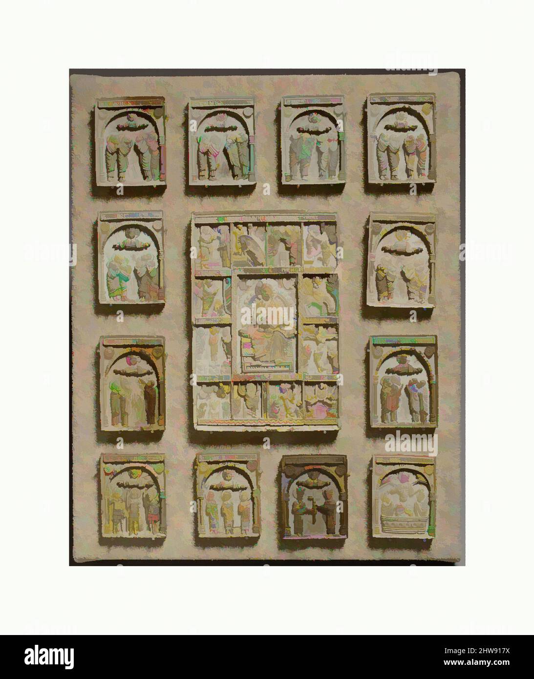 Art inspiré par l'icône avec le Christ Pantepotes et le Chorus des Saints, 14th–15th siècle, byzantin, Steatite, total: 3 7/16 x 2 5/16 x 3/8 po. (8,7 x 5,9 x 0,9 cm), Steatites, cette composition complexe d'icônes contient plus de cent minuscules figures. Au centre se trouve Christ, oeuvres classiques modernisées par Artotop avec une touche de modernité. Formes, couleur et valeur, impact visuel accrocheur sur l'art émotions par la liberté d'œuvres d'art d'une manière contemporaine. Un message intemporel qui cherche une nouvelle direction créative. Artistes qui se tournent vers le support numérique et créent le NFT Artotop Banque D'Images