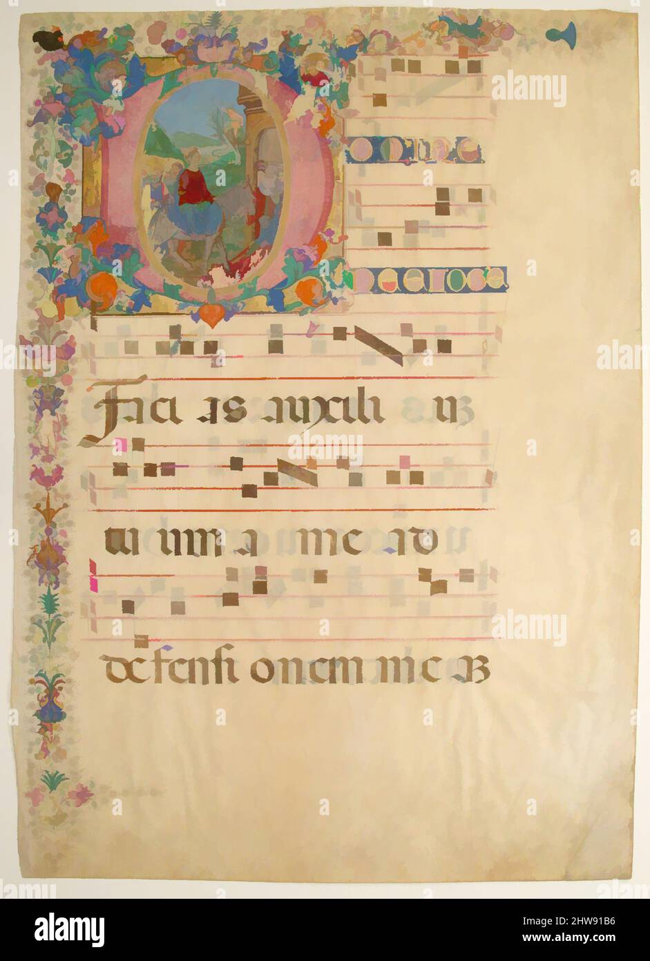 Art inspiré par la feuille de Manuscript avec entrée à Jérusalem le dimanche des palmiers dans un D initial, d'un graduel, 15th–16th siècle, fait à Florence?, Italie, Italien, Tempera, encre et or sur parchemin, total : 28 1/4 x 19 15/16 po. (71,7 x 50,7 cm), manuscrits et illuminations, oeuvres classiques modernisées par Artotop avec une touche de modernité. Formes, couleur et valeur, impact visuel accrocheur sur l'art émotions par la liberté d'œuvres d'art d'une manière contemporaine. Un message intemporel qui cherche une nouvelle direction créative. Artistes qui se tournent vers le support numérique et créent le NFT Artotop Banque D'Images