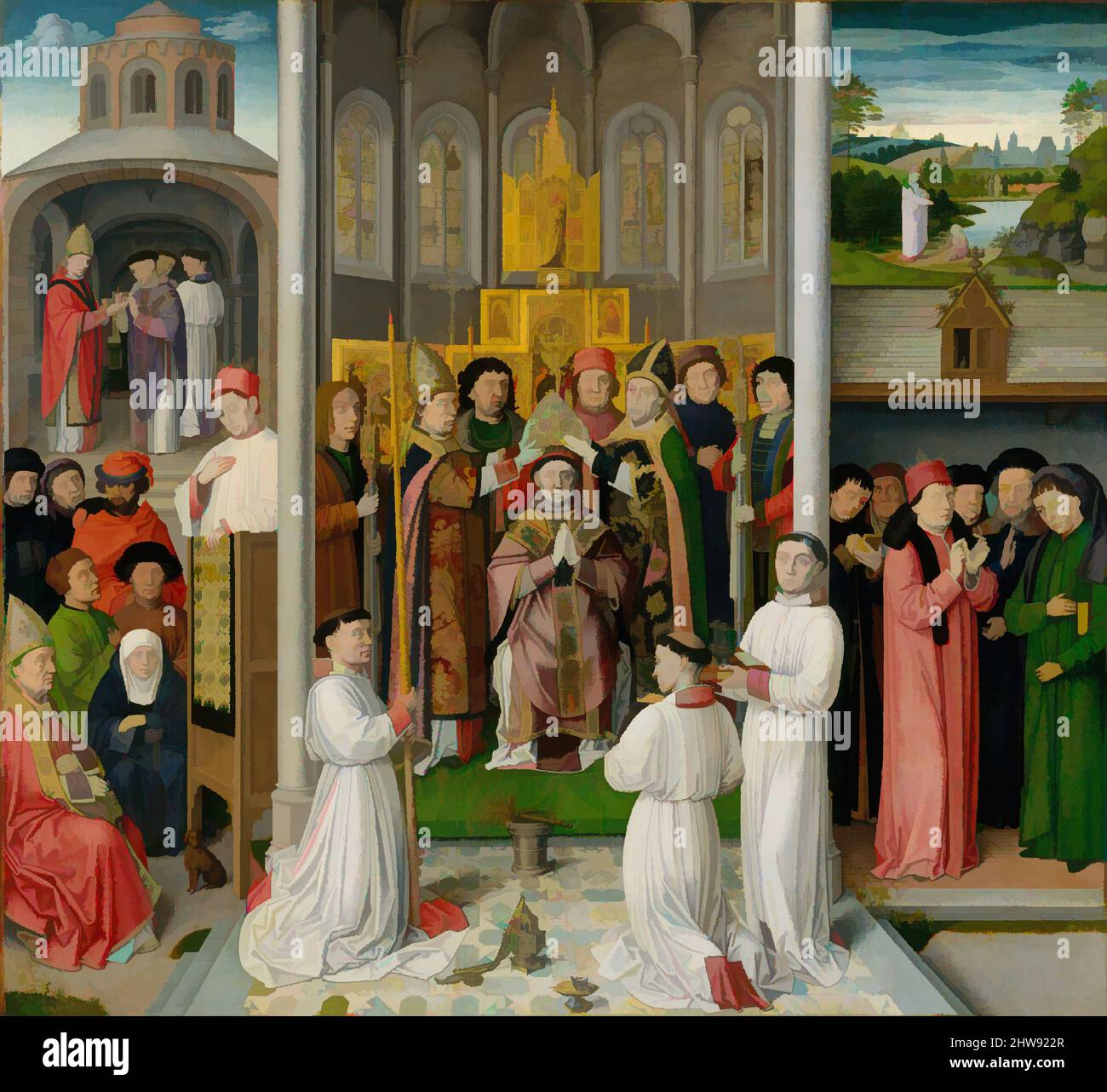 Art inspiré par des scènes de la vie de Saint Augustine d'Hippo, ca. 1490, fabriqué à Bruges, Flandre, pays-Bas du Sud, pays-Bas du Sud, Huile, or et argent sur bois, total : 54 1/4 x 59 po. (137,8 x 149,9 cm), tableaux-Panneaux, Maître de Saint Augustine (Netherlandish, env. 1490, œuvres classiques modernisées par Artotop avec une touche de modernité. Formes, couleur et valeur, impact visuel accrocheur sur l'art émotions par la liberté d'œuvres d'art d'une manière contemporaine. Un message intemporel qui cherche une nouvelle direction créative. Artistes qui se tournent vers le support numérique et créent le NFT Artotop Banque D'Images