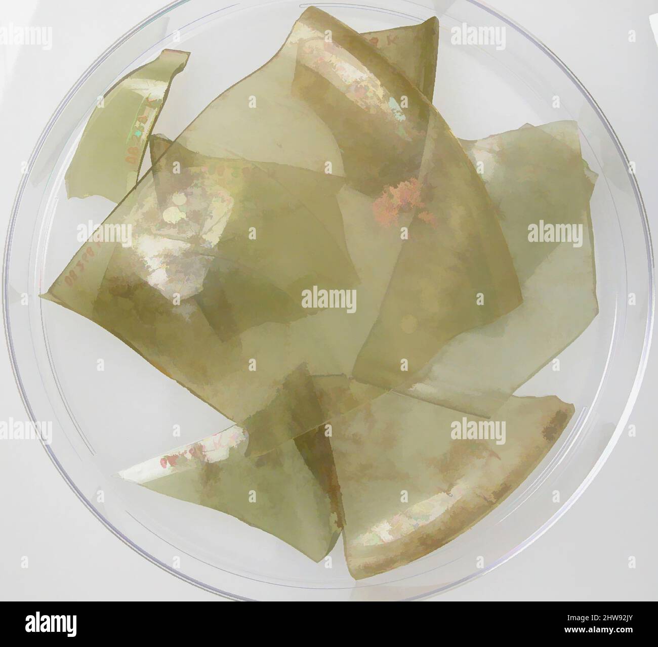 Art inspiré par des fragments de verre d'un navire, 4th–début 5th siècle, fait à Kharga Oasis, Égypte byzantine, copte, verre (vert), stockage (boîte de Pétri diam.): 5 9/16 po. (14,1 cm), Glass-Vessels, oeuvres classiques modernisées par Artotop avec une touche de modernité. Formes, couleur et valeur, impact visuel accrocheur sur l'art émotions par la liberté d'œuvres d'art d'une manière contemporaine. Un message intemporel qui cherche une nouvelle direction créative. Artistes qui se tournent vers le support numérique et créent le NFT Artotop Banque D'Images