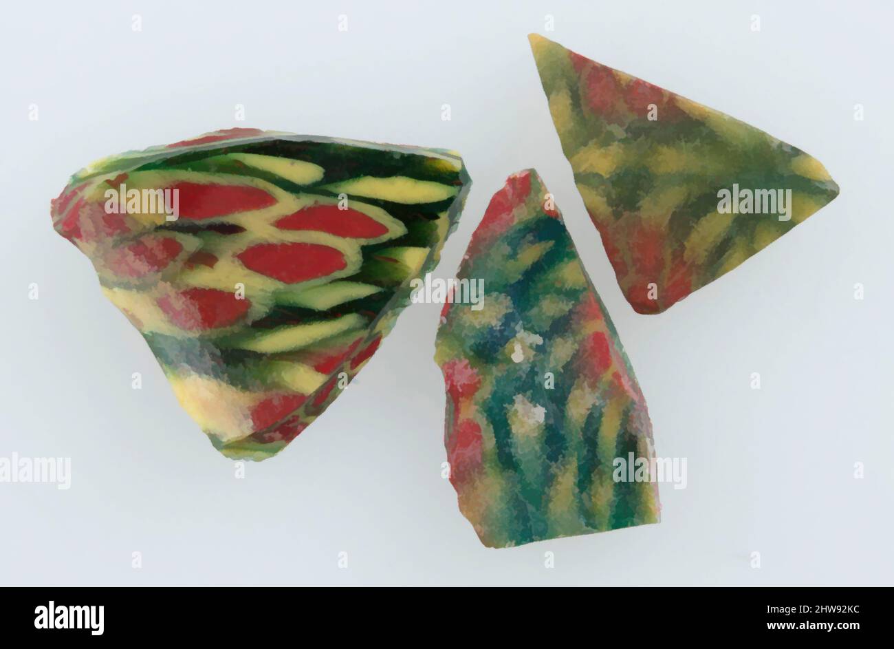 Art inspiré par des fragments de verre d'un navire, 4th–début 5th siècle, fait à Kharga Oasis, Égypte byzantine, copte, verre, stockage (boîte de Pétri diam.): 1 3/8 po. (3,5 cm), Glass-Vessels, oeuvres classiques modernisées par Artotop avec une touche de modernité. Formes, couleur et valeur, impact visuel accrocheur sur l'art émotions par la liberté d'œuvres d'art d'une manière contemporaine. Un message intemporel qui cherche une nouvelle direction créative. Artistes qui se tournent vers le support numérique et créent le NFT Artotop Banque D'Images