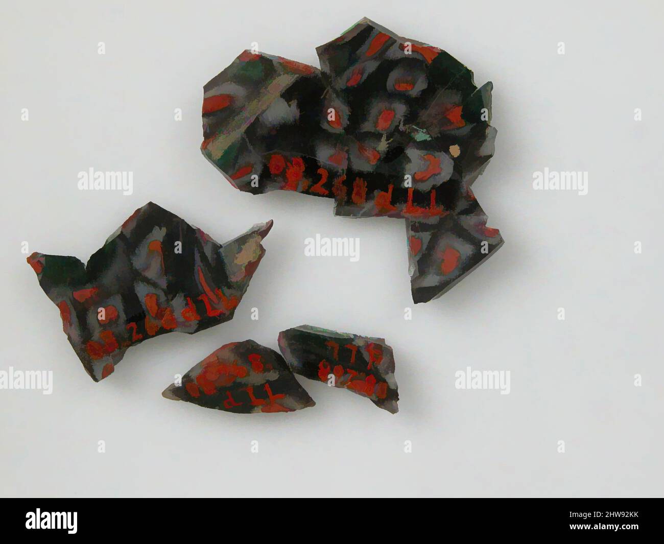 Art inspiré par des fragments de verre d'un navire, 4th–début 5th siècle, fait à Kharga Oasis, Égypte byzantine, copte, verre, stockage (boîte de Pétri diam.): 2 1/8 po. (5,4 cm), Glass-Vessels, oeuvres classiques modernisées par Artotop avec une touche de modernité. Formes, couleur et valeur, impact visuel accrocheur sur l'art émotions par la liberté d'œuvres d'art d'une manière contemporaine. Un message intemporel qui cherche une nouvelle direction créative. Artistes qui se tournent vers le support numérique et créent le NFT Artotop Banque D'Images