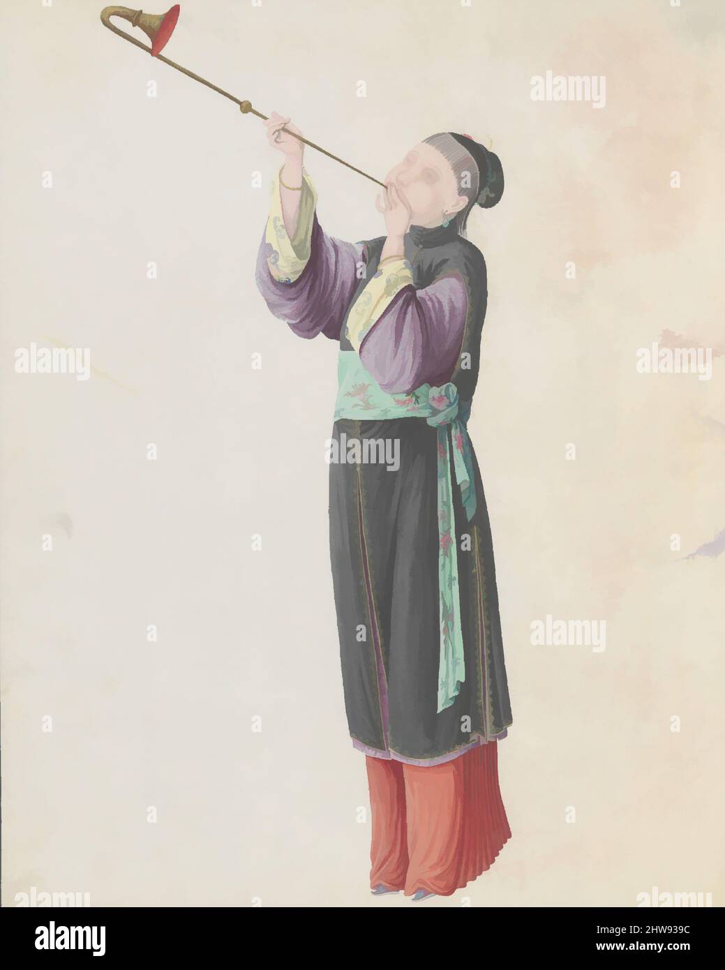 Art inspiré par Watercolor de musicien jouant laba, fin 18th siècle, Chine, chinois, Watercolor sur papier, Dans l'ensemble: 43,2 x 35,6 x 1,3cm (17 x 14 x 1/2in.), œuvres sur papier, œuvres classiques modernisées par Artotop avec une touche de modernité. Formes, couleur et valeur, impact visuel accrocheur sur l'art émotions par la liberté d'œuvres d'art d'une manière contemporaine. Un message intemporel qui cherche une nouvelle direction créative. Artistes qui se tournent vers le support numérique et créent le NFT Artotop Banque D'Images