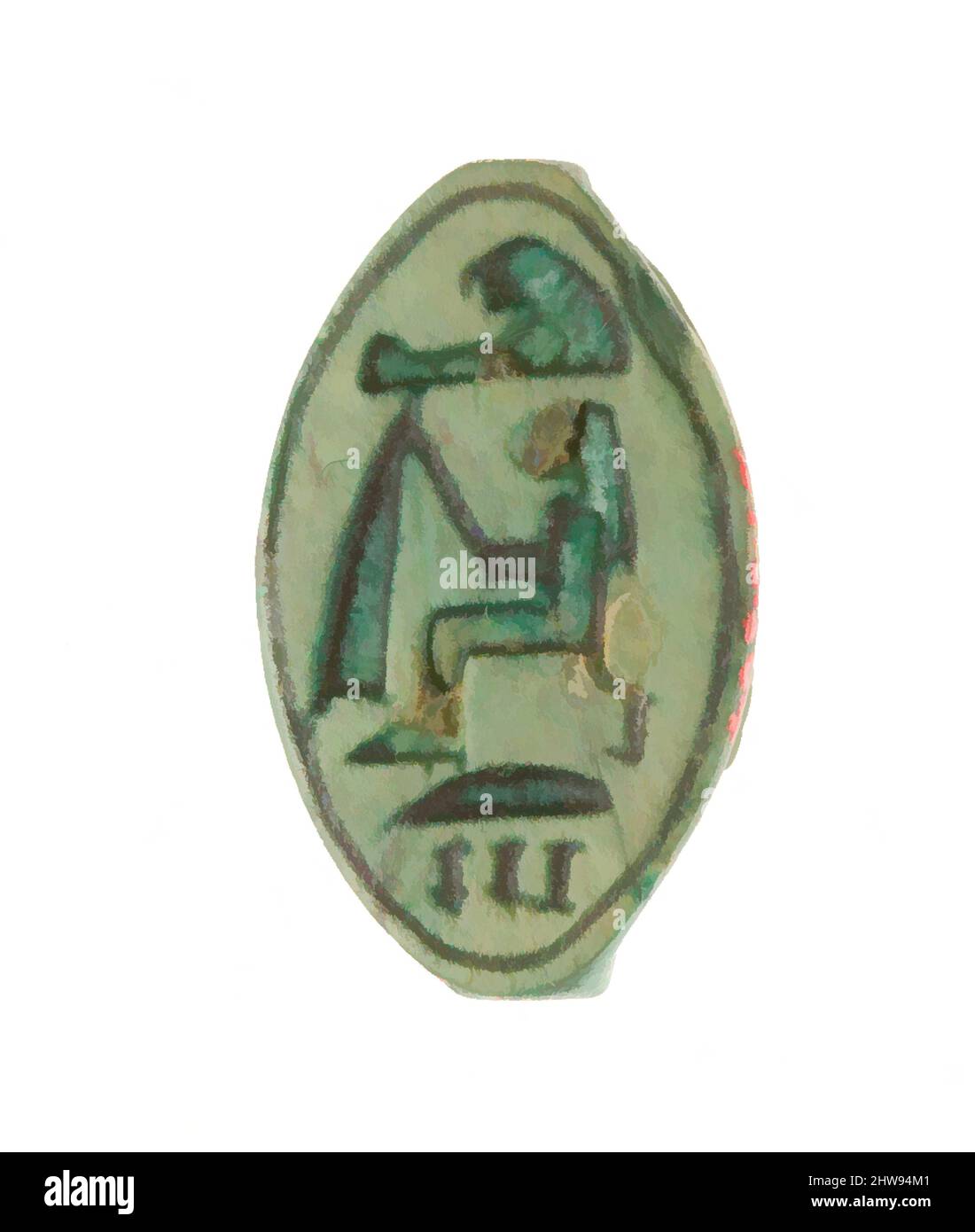Art inspiré par Cowroid Seal Amulet inscrit au nom de Hatshepsut, Nouveau Royaume, dynastie 18, ca. 1479–1458 av. J.-C., d'Égypte, haute-Égypte, Thèbes, Deir el-Bahri, Temple de Hatshepsut, dépôt de fondation 9 (I), 1926–27, Steatite (émaillée), L. 2,2 cm (7/8 po); w. 1,4 cm (9/16 po) ; h, œuvres classiques modernisées par Artotop avec une touche de modernité. Formes, couleur et valeur, impact visuel accrocheur sur l'art émotions par la liberté d'œuvres d'art d'une manière contemporaine. Un message intemporel qui cherche une nouvelle direction créative. Artistes qui se tournent vers le support numérique et créent le NFT Artotop Banque D'Images