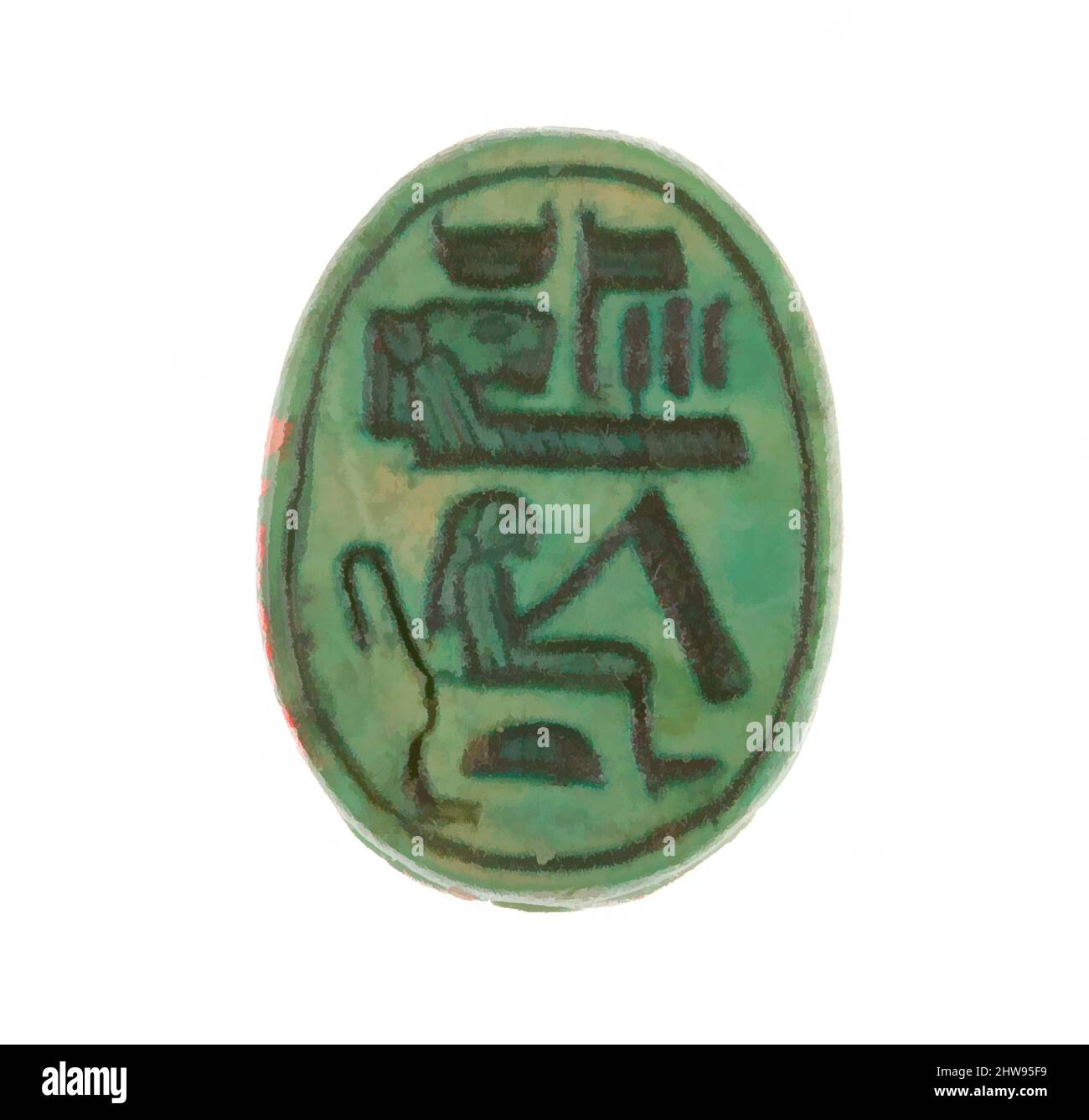 Art inspiré par Scarab inscrit pour la femme de Dieu Hatshepsut, Nouveau Royaume, dynastie 18, début, ca. 1479–1458 av. J.-C., d'Égypte, haute-Égypte, Thèbes, Deir el-Bahri, Temple de Hatshepsut, dépôt de fondation 9 (I), 1926–27, Steatite (émaillée), L. 1,8 cm (11/16 po); w. 1,3 cm (1/2 po); h. 0, œuvres classiques modernisées par Artotop avec une touche de modernité. Formes, couleur et valeur, impact visuel accrocheur sur l'art émotions par la liberté d'œuvres d'art d'une manière contemporaine. Un message intemporel qui cherche une nouvelle direction créative. Artistes qui se tournent vers le support numérique et créent le NFT Artotop Banque D'Images