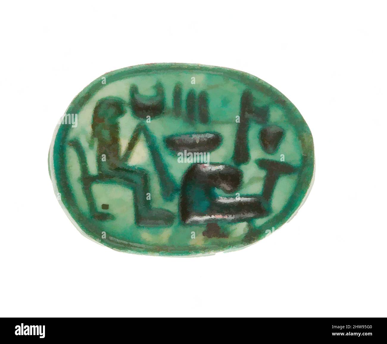 Art inspiré par Scarab inscrit pour la femme de Dieu Hatshepsut, Living, Nouveau Royaume, dynastie 18, début, env. 1479–1458 av. J.-C., d'Égypte, haute-Égypte, Thèbes, Deir el-Bahri, Temple de Hatshepsut, dépôt de fondation 7 (G), 1926–27, Steatite (émaillée), L. 1,6 cm (5/8 po.); W. 1,2 cm (1/2 po., oeuvres classiques modernisées par Artotop avec une touche de modernité. Formes, couleur et valeur, impact visuel accrocheur sur l'art émotions par la liberté d'œuvres d'art d'une manière contemporaine. Un message intemporel qui cherche une nouvelle direction créative. Artistes qui se tournent vers le support numérique et créent le NFT Artotop Banque D'Images