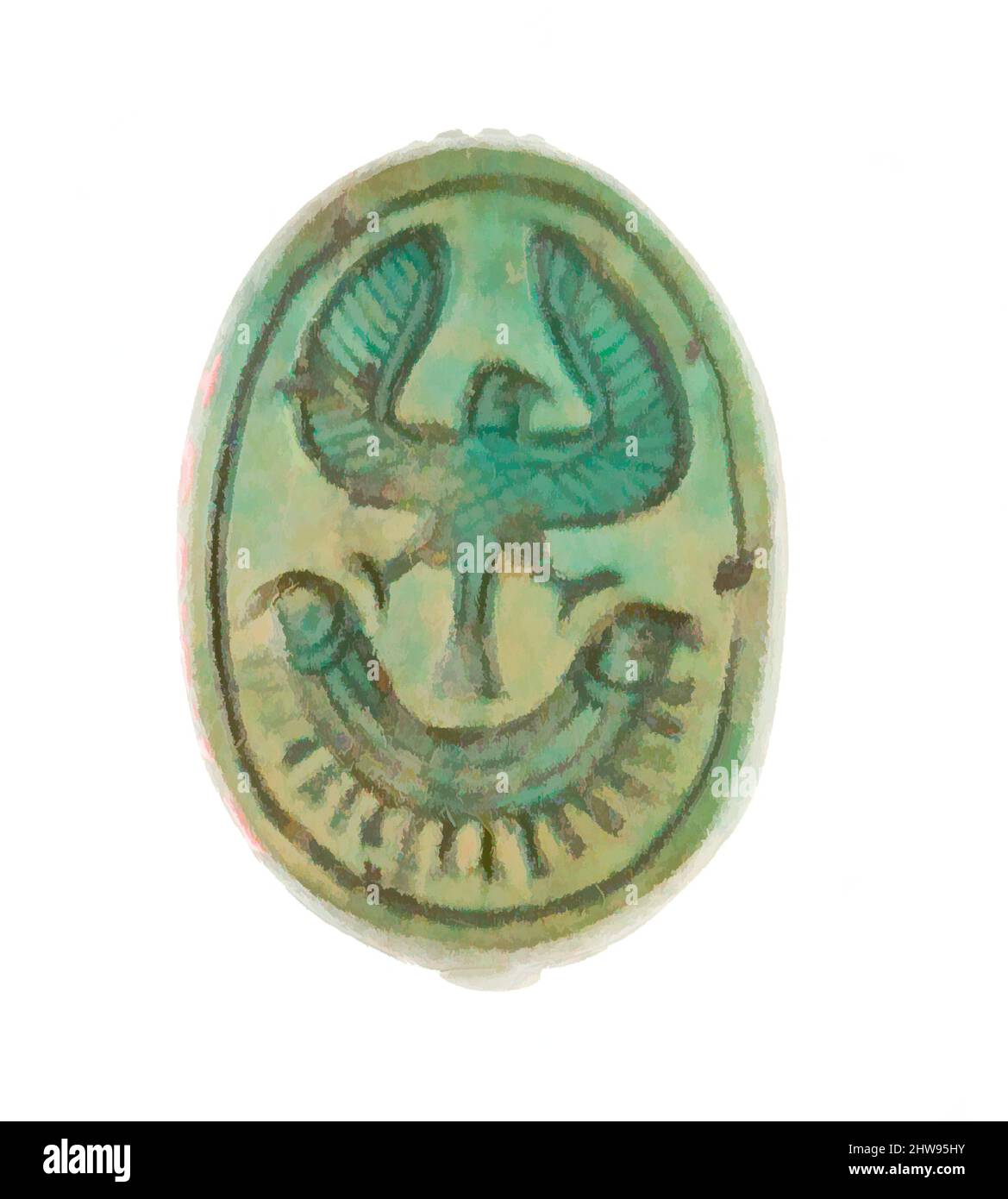 Art inspiré par Scarab inscrit avec un motif hiéroglyphique, Nouveau Royaume, dynastie 18, début, ca. 1479–1458 av. J.-C., d'Égypte, haute-Égypte, Thèbes, Deir el-Bahri, Temple de Hatshepsut, dépôt de fondation 9 (I), 1926–27, Steatite (émaillée), L. 1,8 cm (11/16 po); w. 1,2 cm (1/2 po); h. 0,8, œuvres classiques modernisées par Artotop avec une touche de modernité. Formes, couleur et valeur, impact visuel accrocheur sur l'art émotions par la liberté d'œuvres d'art d'une manière contemporaine. Un message intemporel qui cherche une nouvelle direction créative. Artistes qui se tournent vers le support numérique et créent le NFT Artotop Banque D'Images