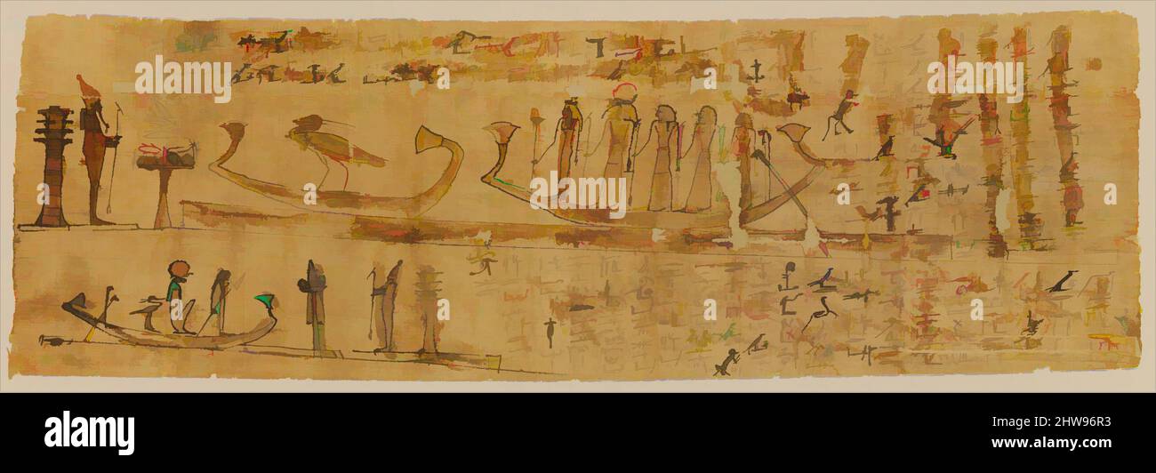 Art inspiré par le livre des morts-papyrus avec chapitres 100 et 129, période tardive, 664–332 av. J.-C., d'Égypte; dit être du sud-supérieur de l'Égypte, Gebelein (Krokodilopolis), Papyrus, encre, Papyrus H. 25,5 cm (10 1/16 po.); L. 76,9 cm (30 1/4 po.); encadré H. 28,6 cm (11 1/4 po.); L. 81,4, œuvres classiques modernisées par Artotop avec une touche de modernité. Formes, couleur et valeur, impact visuel accrocheur sur l'art émotions par la liberté d'œuvres d'art d'une manière contemporaine. Un message intemporel qui cherche une nouvelle direction créative. Artistes qui se tournent vers le support numérique et créent le NFT Artotop Banque D'Images