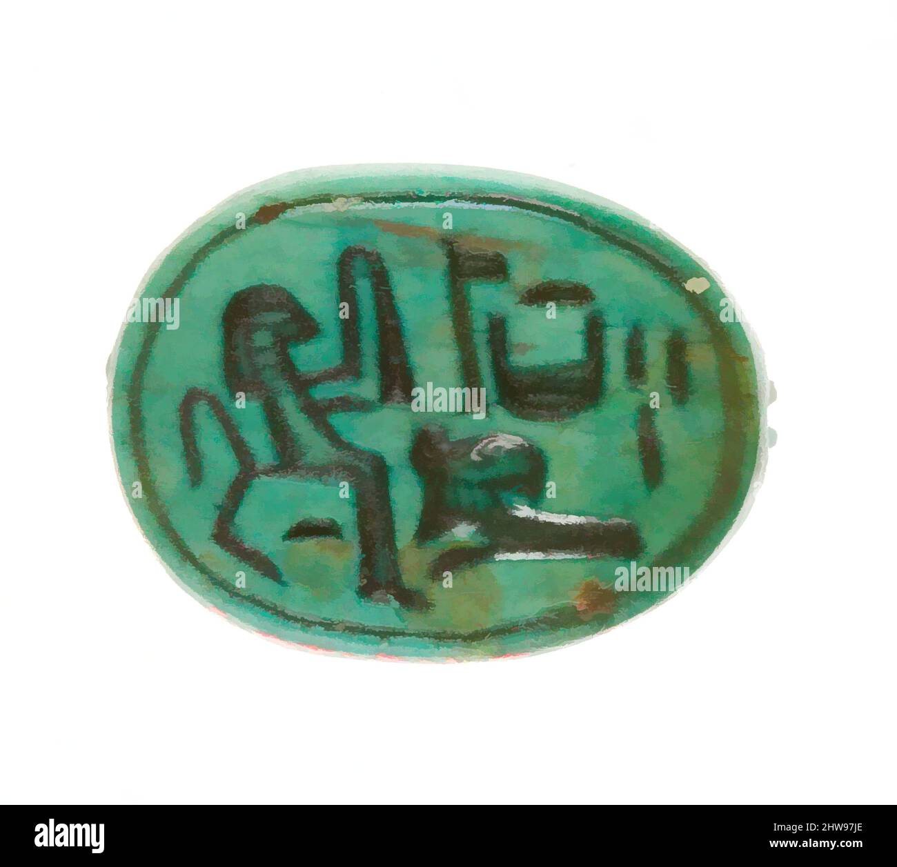 Art inspiré par Scarab inscrit pour la femme de Dieu Hatshepsut, Nouveau Royaume, dynastie 18, début, ca. 1479–1458 av. J.-C., d'Égypte, haute-Égypte, Thèbes, Deir el-Bahri, Temple de Hatshepsut, dépôt de fondation 7 (G), 1926–27, Steatite (émaillée), L. 1,6 cm (5/8 po.); W. 1,2 cm (1/2 po.); H. 0, oeuvres classiques modernisées par Artotop avec une touche de modernité. Formes, couleur et valeur, impact visuel accrocheur sur l'art émotions par la liberté d'œuvres d'art d'une manière contemporaine. Un message intemporel qui cherche une nouvelle direction créative. Artistes qui se tournent vers le support numérique et créent le NFT Artotop Banque D'Images