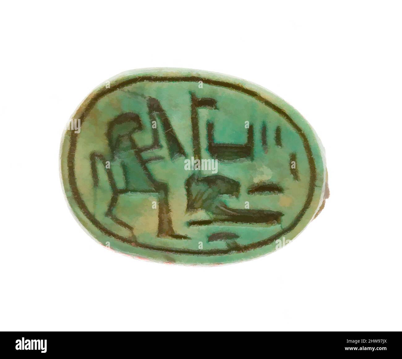Art inspiré par Scarab inscrit pour la femme de Dieu Hatshepsut, Nouveau Royaume, dynastie 18, début, ca. 1479–1458 av. J.-C., d'Égypte, haute-Égypte, Thèbes, Deir el-Bahri, Temple de Hatshepsut, dépôt de fondation 9 (I), 1926–27, Steatite (émaillée), L. 1,6 cm (5/8 po.); W. 1,2 cm I1/2 po.); H. 0, oeuvres classiques modernisées par Artotop avec une touche de modernité. Formes, couleur et valeur, impact visuel accrocheur sur l'art émotions par la liberté d'œuvres d'art d'une manière contemporaine. Un message intemporel qui cherche une nouvelle direction créative. Artistes qui se tournent vers le support numérique et créent le NFT Artotop Banque D'Images