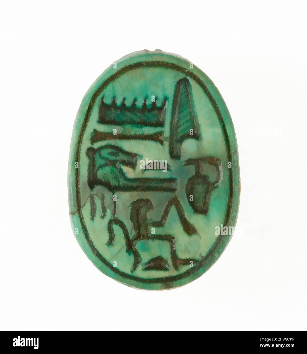 Art inspiré par les scarabs de la Fondation Hatshepsut dépôts, Nouveau Royaume, dynastie 18, début, ca. 1479–1458 av. J.-C., d'Égypte, haute-Égypte, Thèbes, Deir el-Bahri, Temple de Hatshepsut, dépôt de fondation 7 (G), 1926–27, Steatite (vitrifié), L. 1,7 cm (11/16 po); w. 1,3 cm (1/2 po); h. 0,7, œuvres classiques modernisées par Artotop avec une touche de modernité. Formes, couleur et valeur, impact visuel accrocheur sur l'art émotions par la liberté d'œuvres d'art d'une manière contemporaine. Un message intemporel qui cherche une nouvelle direction créative. Artistes qui se tournent vers le support numérique et créent le NFT Artotop Banque D'Images