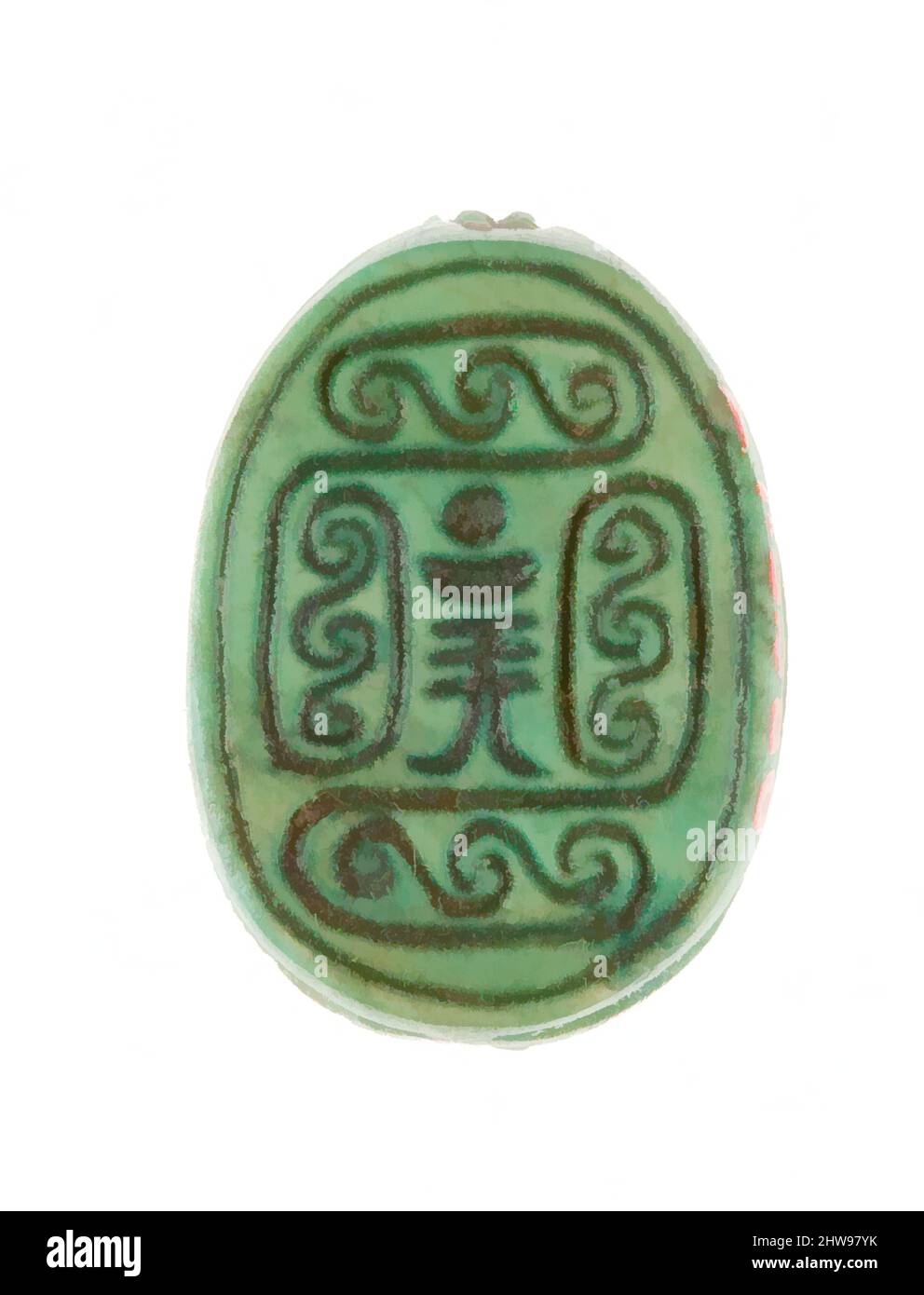 Art inspiré par Scarab inscrit avec un motif hiéroglyphique, Nouveau Royaume, dynastie 18, début, ca. 1479–1458 av. J.-C., d'Égypte, haute-Égypte, Thèbes, Deir el-Bahri, Temple de Hatshepsut, dépôt de fondation 7 (G), 1926–27, Steatite (vitrifié), L. 1,8 cm (11/16 po); w. 1,3 cm (1/2 po); h. 0,7, œuvres classiques modernisées par Artotop avec une touche de modernité. Formes, couleur et valeur, impact visuel accrocheur sur l'art émotions par la liberté d'œuvres d'art d'une manière contemporaine. Un message intemporel qui cherche une nouvelle direction créative. Artistes qui se tournent vers le support numérique et créent le NFT Artotop Banque D'Images