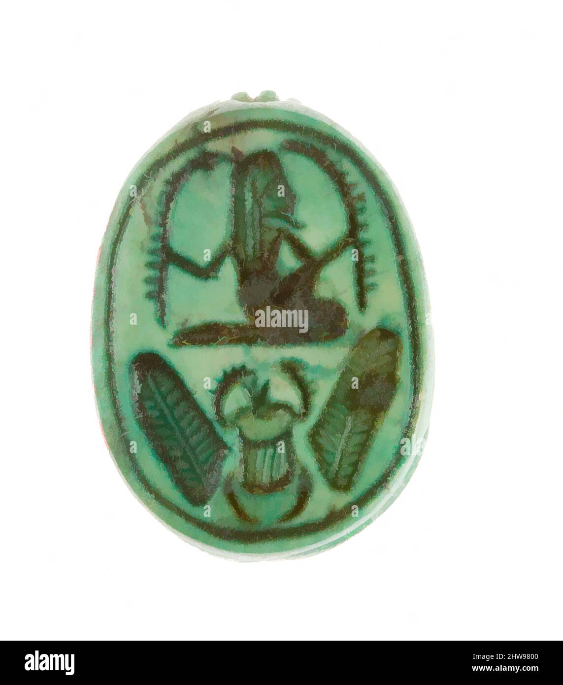 Art inspiré par Scarab inscrit avec un motif hiéroglyphique, Nouveau Royaume, dynastie 18, début, ca. 1479–1458 av. J.-C., d'Égypte, haute-Égypte, Thèbes, Deir el-Bahri, Temple de Hatshepsut, dépôt de fondation 7 (G), 1926–27, Steatite (vitrifié), L. 1,8 cm (11/16 po); w. 1,3 cm (1/2 po); h. 0,7, œuvres classiques modernisées par Artotop avec une touche de modernité. Formes, couleur et valeur, impact visuel accrocheur sur l'art émotions par la liberté d'œuvres d'art d'une manière contemporaine. Un message intemporel qui cherche une nouvelle direction créative. Artistes qui se tournent vers le support numérique et créent le NFT Artotop Banque D'Images