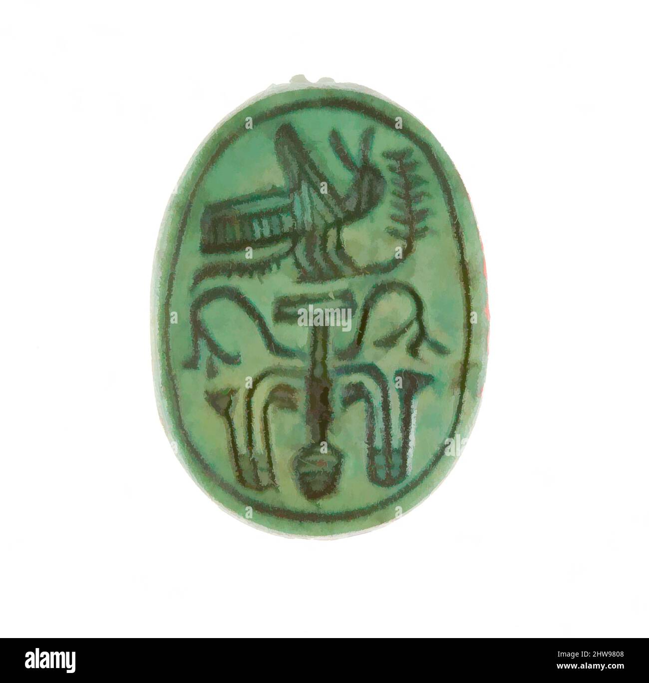 Art inspiré par Scarab inscrit avec un motif hiéroglyphique, Nouveau Royaume, dynastie 18, début, ca. 1479–1458 av. J.-C., d'Égypte, haute-Égypte, Thèbes, Deir el-Bahri, Temple de Hatshepsut, dépôt de fondation 7 (G), 1926–27, Steatite (vitrifié), L. 1,8 cm (11/16 po); w. 1,3 cm (1/2 po); h. 0,8, œuvres classiques modernisées par Artotop avec une touche de modernité. Formes, couleur et valeur, impact visuel accrocheur sur l'art émotions par la liberté d'œuvres d'art d'une manière contemporaine. Un message intemporel qui cherche une nouvelle direction créative. Artistes qui se tournent vers le support numérique et créent le NFT Artotop Banque D'Images