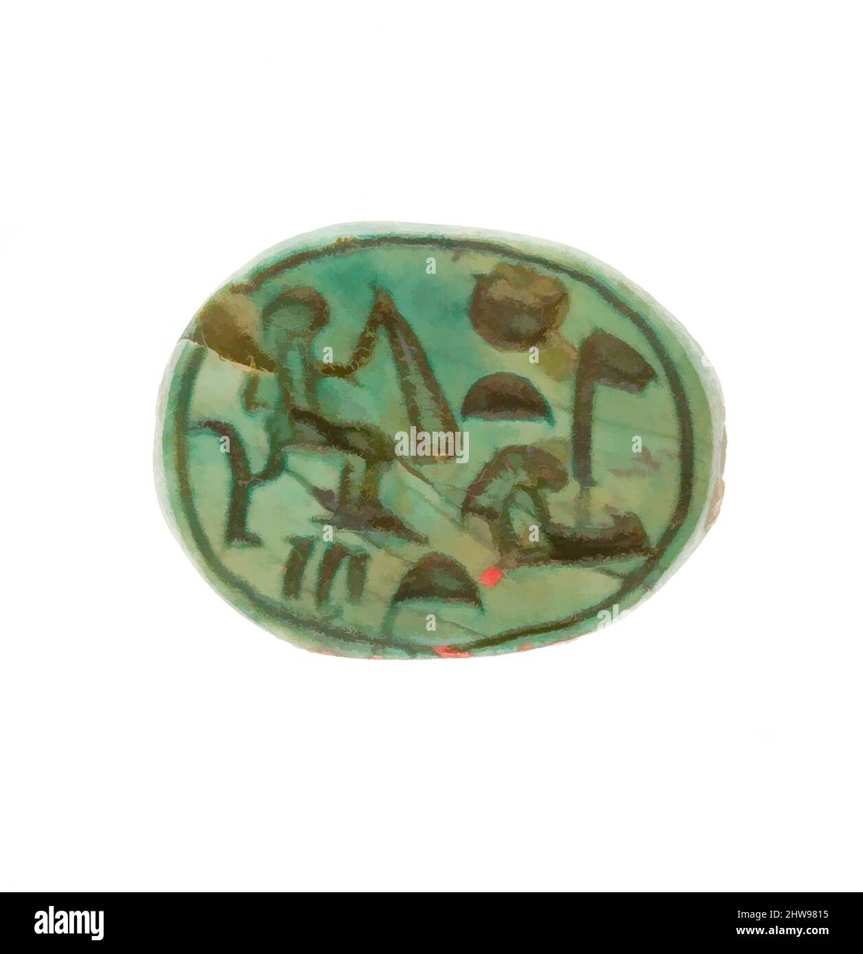 Art inspiré par Scarab inscrit pour la femme de Dieu Hatshepsut, Nouveau Royaume, dynastie 18, début, ca. 1479–1458 av. J.-C., d'Égypte, haute-Égypte, Thèbes, Deir el-Bahri, Temple de Hatshepsut, dépôt de fondation 7 (G), 1926–27, Steatite (vitrifié), L. 1,6 cm (5/8 po); w. 1,2 cm (1/2 po); h. 0,7, œuvres classiques modernisées par Artotop avec une touche de modernité. Formes, couleur et valeur, impact visuel accrocheur sur l'art émotions par la liberté d'œuvres d'art d'une manière contemporaine. Un message intemporel qui cherche une nouvelle direction créative. Artistes qui se tournent vers le support numérique et créent le NFT Artotop Banque D'Images