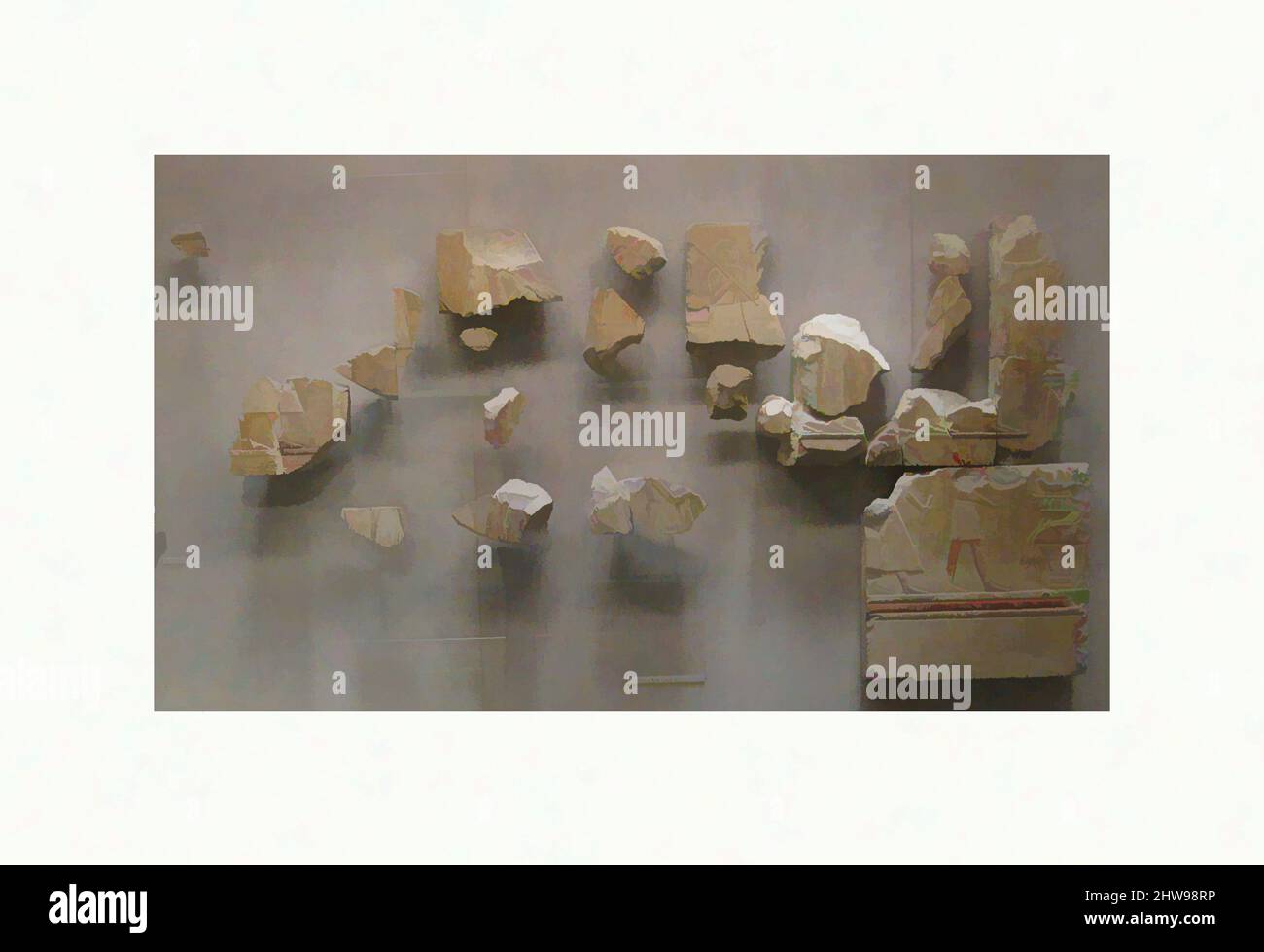 Art inspiré par la scène de relief de la tombe de la reine Neferu: Fragments de deux registres montrant les serviteurs hommes et femmes se déplaçant à droite, Middle Kingdom, Dynasty 11, ca. 2051–2030 av. J.-C., d'Égypte, haute-Égypte, Thèbes, Deir el-Bahri, Tombeau de Neferu (TT 319,), 1923–25, calcaire, œuvres classiques modernisées par Artotop avec une touche de modernité. Formes, couleur et valeur, impact visuel accrocheur sur l'art émotions par la liberté d'œuvres d'art d'une manière contemporaine. Un message intemporel qui cherche une nouvelle direction créative. Artistes qui se tournent vers le support numérique et créent le NFT Artotop Banque D'Images