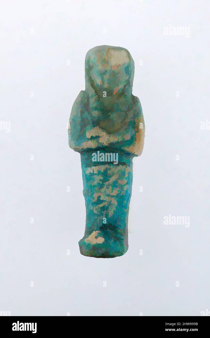 Art inspiré par l'ouvrier Shabti de Henettawy (C), fille d'Isetemkheb, troisième période intermédiaire, dynastie 21, ca. 990–970 av. J.-C., d'Égypte, haute-Égypte, Thèbes, Deir el-Bahri, Tombeau, Chambre B, Burial de Henettawy C (4), 1923–24, Faience, H. 12,2 x W. 4,5 x D. 2,9 cm (4 13/16 x 1 3/4 x, œuvres classiques modernisées par Artotop avec une touche de modernité. Formes, couleur et valeur, impact visuel accrocheur sur l'art émotions par la liberté d'œuvres d'art d'une manière contemporaine. Un message intemporel qui cherche une nouvelle direction créative. Artistes qui se tournent vers le support numérique et créent le NFT Artotop Banque D'Images