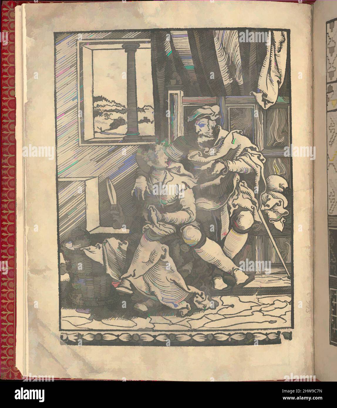 Art inspiré par ce est ung tractat de la noble art de leguille ascavoir ouvraiges de spaigne... page de titre (verso), après 1527, Woodcut, total: 6 7/8 x 5 11/16 po. (17,5 x 14,5 cm), imprimé par Willem Vosterman. La scène se déroule à l'intérieur d'une pièce. Une femme se découpant, les œuvres classiques modernisées par Artotop avec une touche de modernité. Formes, couleur et valeur, impact visuel accrocheur sur l'art émotions par la liberté d'œuvres d'art d'une manière contemporaine. Un message intemporel qui cherche une nouvelle direction créative. Artistes qui se tournent vers le support numérique et créent le NFT Artotop Banque D'Images