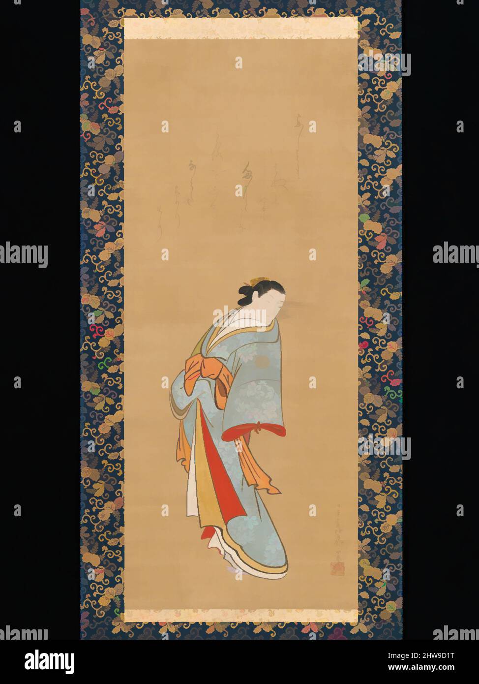 Art inspiré par 立姿遊女図, cours debout, période Edo (1615–1868), probablement 1720s, Japon, Rouleau suspendu; encre et couleur sur soie, image: 39 7/16 × 16 1/8 po. (100,2 × 41 cm), peintures, Baiōken Eishun (japonais, actif au début du 18th siècle), Baiōken Eishun a été parmi les artistes ukiyo-e, oeuvres classiques modernisées par Artotop avec un peu de modernité. Formes, couleur et valeur, impact visuel accrocheur sur l'art émotions par la liberté d'œuvres d'art d'une manière contemporaine. Un message intemporel qui cherche une nouvelle direction créative. Artistes qui se tournent vers le support numérique et créent le NFT Artotop Banque D'Images