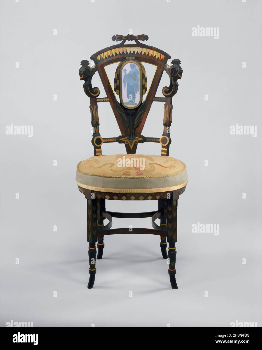 Art inspiré par un fauteuil d'extrémité, env. 1875, fabriqué à New York, New York, États-Unis, américain, noyer, acajou, bois de rose, cèdre, 37 1/8 x 18 x 18 po. (94,3 x 45,7 x 45,7 cm), mobilier, attribué à la société de fabrication de Pottier et de Stymus (active ca. 1859–1910, œuvres classiques modernisées par Artotop avec une touche de modernité. Formes, couleur et valeur, impact visuel accrocheur sur l'art émotions par la liberté d'œuvres d'art d'une manière contemporaine. Un message intemporel qui cherche une nouvelle direction créative. Artistes qui se tournent vers le support numérique et créent le NFT Artotop Banque D'Images