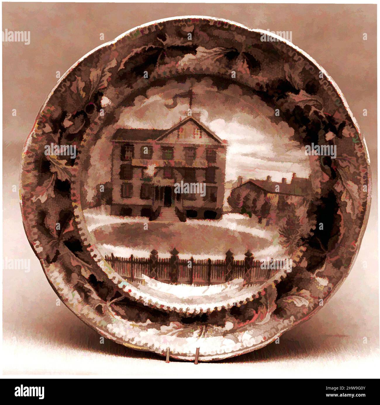 Art inspiré par Cup plate, env. 1825 environ 1827, fabriqué à Staffordshire, Stoke-on-Trent, Angleterre, Royaume-Uni (marché américain), Faïence, imprimé transvasé, diam. 4 1/4 po (10,8 cm), céramique, Ralph Stevenson & Williams (active ca. 1825–27, œuvres classiques modernisées par Artotop avec une touche de modernité. Formes, couleur et valeur, impact visuel accrocheur sur l'art émotions par la liberté d'œuvres d'art d'une manière contemporaine. Un message intemporel qui cherche une nouvelle direction créative. Artistes qui se tournent vers le support numérique et créent le NFT Artotop Banque D'Images