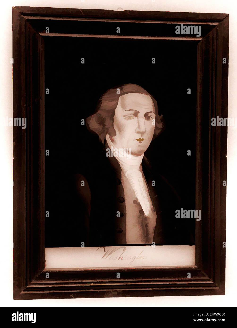 Art inspiré par la plaque de George Washington, 1776–1830, verre peint, 8 x 5 3/8 po. (20,3 x 13,7 cm), peintures, d'après Gilbert Stuart (américain, North Kingston, Rhode Island 1755–1828 Boston, Massachusetts, oeuvres classiques modernisées par Artotop avec une touche de modernité. Formes, couleur et valeur, impact visuel accrocheur sur l'art émotions par la liberté d'œuvres d'art d'une manière contemporaine. Un message intemporel qui cherche une nouvelle direction créative. Artistes qui se tournent vers le support numérique et créent le NFT Artotop Banque D'Images