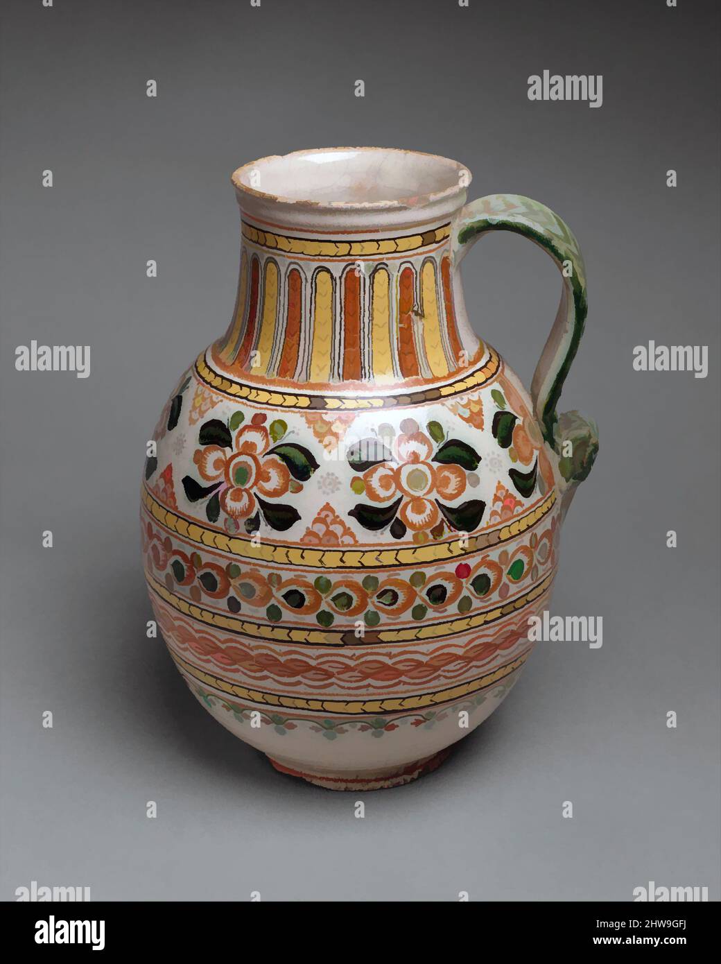 Art inspiré par un pot avec poignée en rouleau et bandes horizontales de motifs floraux polychromes, début du 19th siècle, fabriqué à Puebla, Mexique, mexicain, Faïence émaillée en étain et plomb, Diam. 8 1/2 po (21,6 cm), céramique, oeuvres classiques modernisées par Artotop avec une touche de modernité. Formes, couleur et valeur, impact visuel accrocheur sur l'art émotions par la liberté d'œuvres d'art d'une manière contemporaine. Un message intemporel qui cherche une nouvelle direction créative. Artistes qui se tournent vers le support numérique et créent le NFT Artotop Banque D'Images