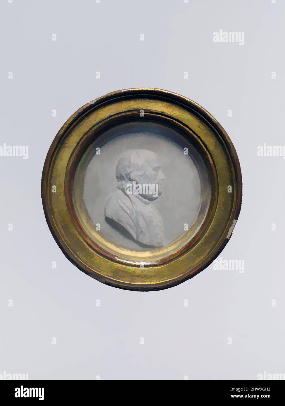 Art inspiré par Medallion de Benjamin Franklin, CA. 1797, fabriqué en France, Plaster, sans cadre: Diam. 3 3/8 po (8,6 cm), céramique, attribuée à Jean Martin Renaud (français, Sarreguemines 1746–1821 Paris, oeuvres classiques modernisées par Artotop avec une touche de modernité. Formes, couleur et valeur, impact visuel accrocheur sur l'art émotions par la liberté d'œuvres d'art d'une manière contemporaine. Un message intemporel qui cherche une nouvelle direction créative. Artistes qui se tournent vers le support numérique et créent le NFT Artotop Banque D'Images