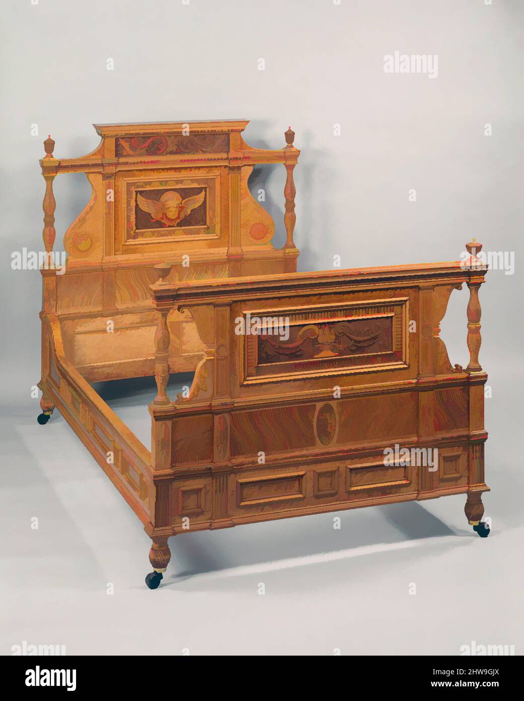 Art inspiré de la literie de la maison Henry Gurdon Marquand, New York City, 1881–84, fabriqué à New York, New York, États-Unis, américain, érable à oeil d'oiseau, érable et tulipe, 51 1/2 x 49 1/4 x 16 3/4 po. (130,8 x 125,1 x 42,5 cm), mobilier, cette pièce fait partie d'une chambre à coucher, oeuvres classiques modernisées par Artotop avec une touche de modernité. Formes, couleur et valeur, impact visuel accrocheur sur l'art émotions par la liberté d'œuvres d'art d'une manière contemporaine. Un message intemporel qui cherche une nouvelle direction créative. Artistes qui se tournent vers le support numérique et créent le NFT Artotop Banque D'Images