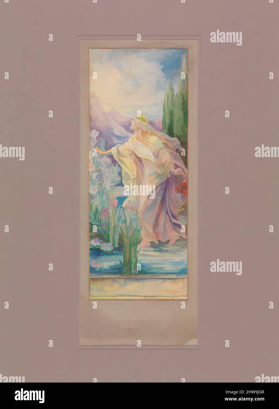 Art inspiré par Design for Window, fin 19th–début 20th siècle, fabriqué à New York, États-Unis, américain, aquarelle, gouache, Et graphite sur papier monté à bord en mat original, total : 21 9/16 x 10 1/2 po. (54,8 x 26,7 cm), dessins, Tiffany Studios (1902–32), Memorial, oeuvres classiques modernisées par Artotop avec une touche de modernité. Formes, couleur et valeur, impact visuel accrocheur sur l'art émotions par la liberté d'œuvres d'art d'une manière contemporaine. Un message intemporel qui cherche une nouvelle direction créative. Artistes qui se tournent vers le support numérique et créent le NFT Artotop Banque D'Images