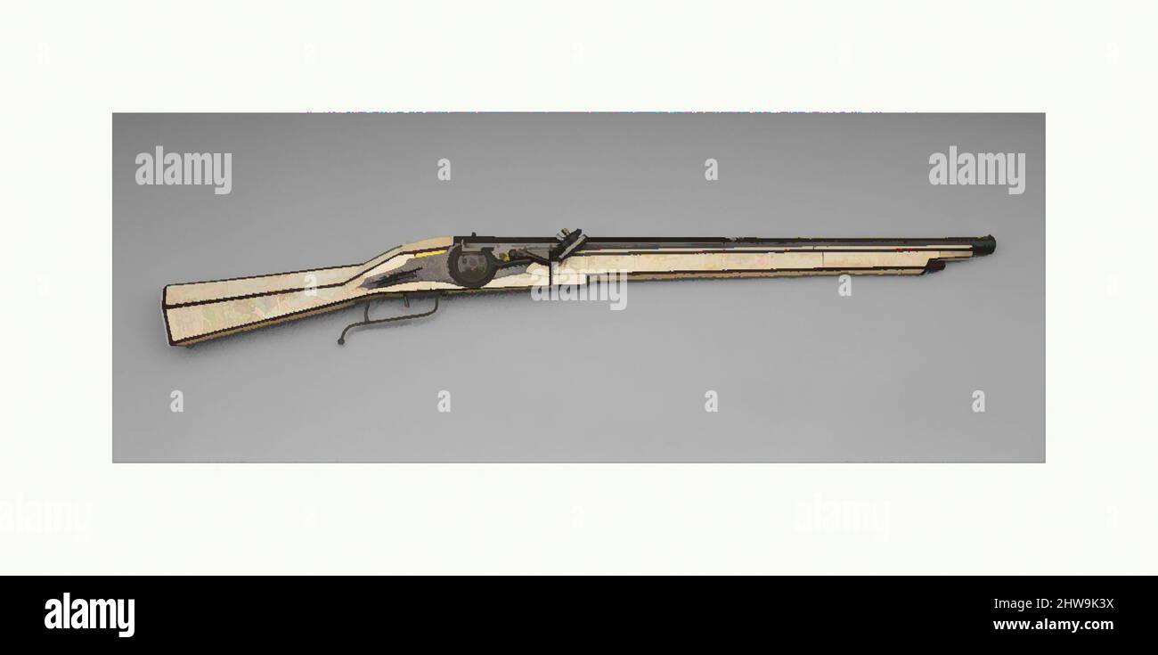 Art inspiré par Wheellock Gun de Philippe de Croy, Prince de Chimay (1526–1595), 1551–56, éventuellement Anvers, flamande, éventuellement Anvers, Acier, or, argent, bois, ivoire, L. 42 1/8 po (107,0 cm) ; L. du fût 27 5/8 po. (70,2 cm) ; Cal. .56 po (14,2 mm) ; poids 8 lb 10 oz (3917 g, œuvres classiques modernisées par Artotop avec une touche de modernité. Formes, couleur et valeur, impact visuel accrocheur sur l'art émotions par la liberté d'œuvres d'art d'une manière contemporaine. Un message intemporel qui cherche une nouvelle direction créative. Artistes qui se tournent vers le support numérique et créent le NFT Artotop Banque D'Images