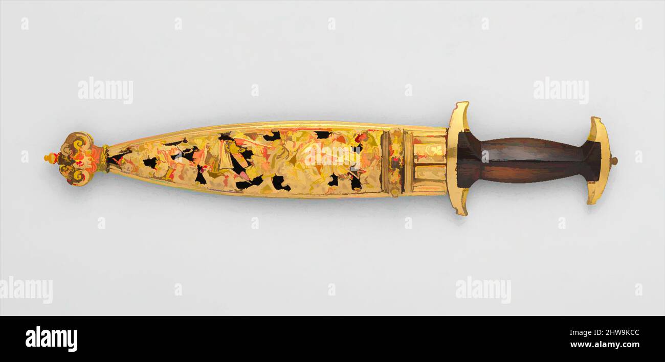 Art inspiré par le Dagger suisse avec Sheath, Bodkin, et By-Knife, ca. 1570, Suisse, acier, or, bronze, Bois, textile, Dagger; L. avec gaine 17 5/8 po. (44,8 cm) ; L. sans gaine 15 3/4 po. (40 cm) ; avec 3 1/2 po (8,9 cm) ; poids 1 lb 1,5 oz (496,1 g) ; poids de la gaine 13,3 oz. (377 g, œuvres classiques modernisées par Artotop avec une touche de modernité. Formes, couleur et valeur, impact visuel accrocheur sur l'art émotions par la liberté d'œuvres d'art d'une manière contemporaine. Un message intemporel qui cherche une nouvelle direction créative. Artistes qui se tournent vers le support numérique et créent le NFT Artotop Banque D'Images