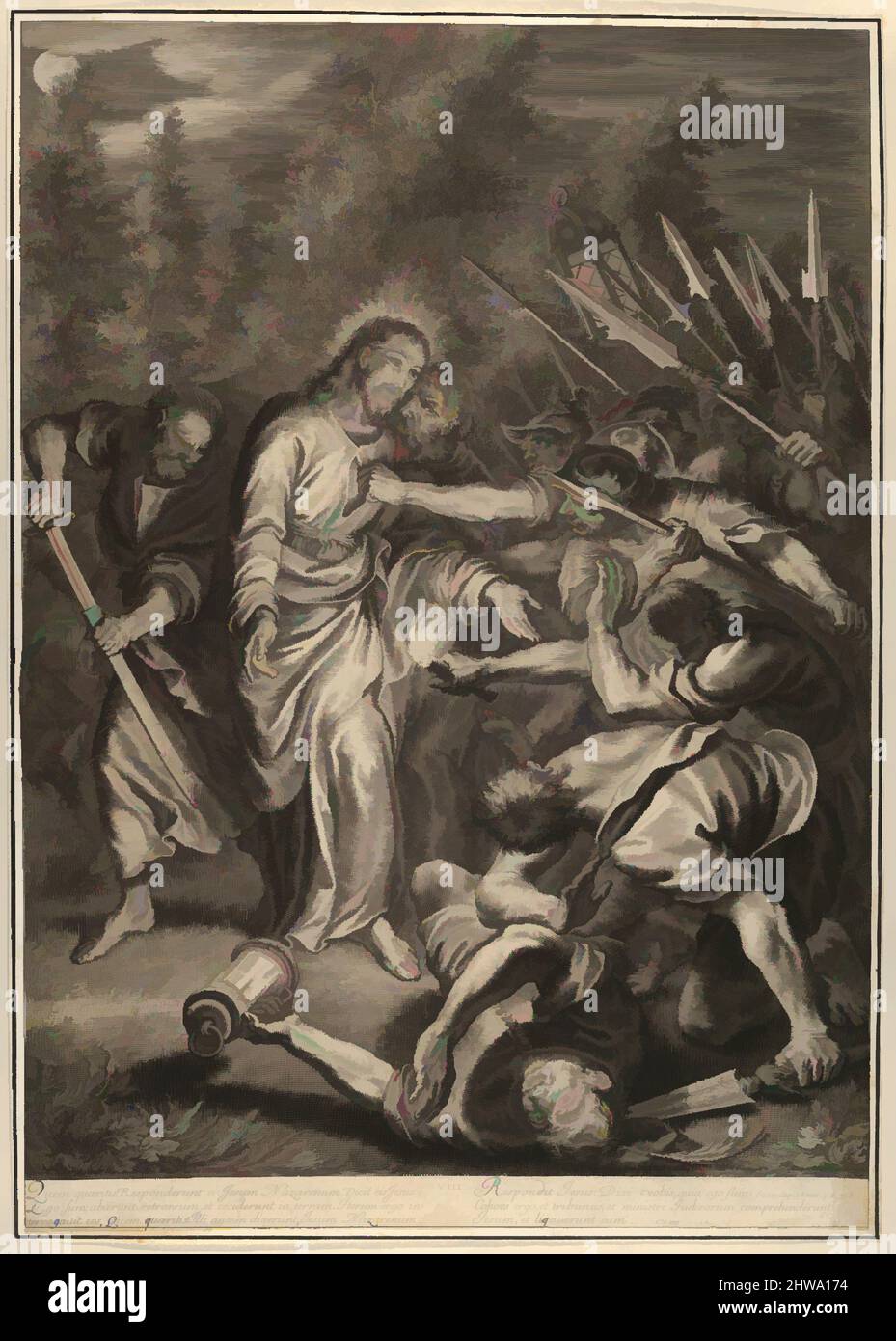 Art inspiré par dessins et estampes, imprimé, Christ fait prisonnier dans le jardin, de la passion du Christ, planche 8, la passion du Christ, oeuvres classiques modernisées par Artotop avec une touche de modernité. Formes, couleur et valeur, impact visuel accrocheur sur l'art émotions par la liberté d'œuvres d'art d'une manière contemporaine. Un message intemporel qui cherche une nouvelle direction créative. Artistes qui se tournent vers le support numérique et créent le NFT Artotop Banque D'Images